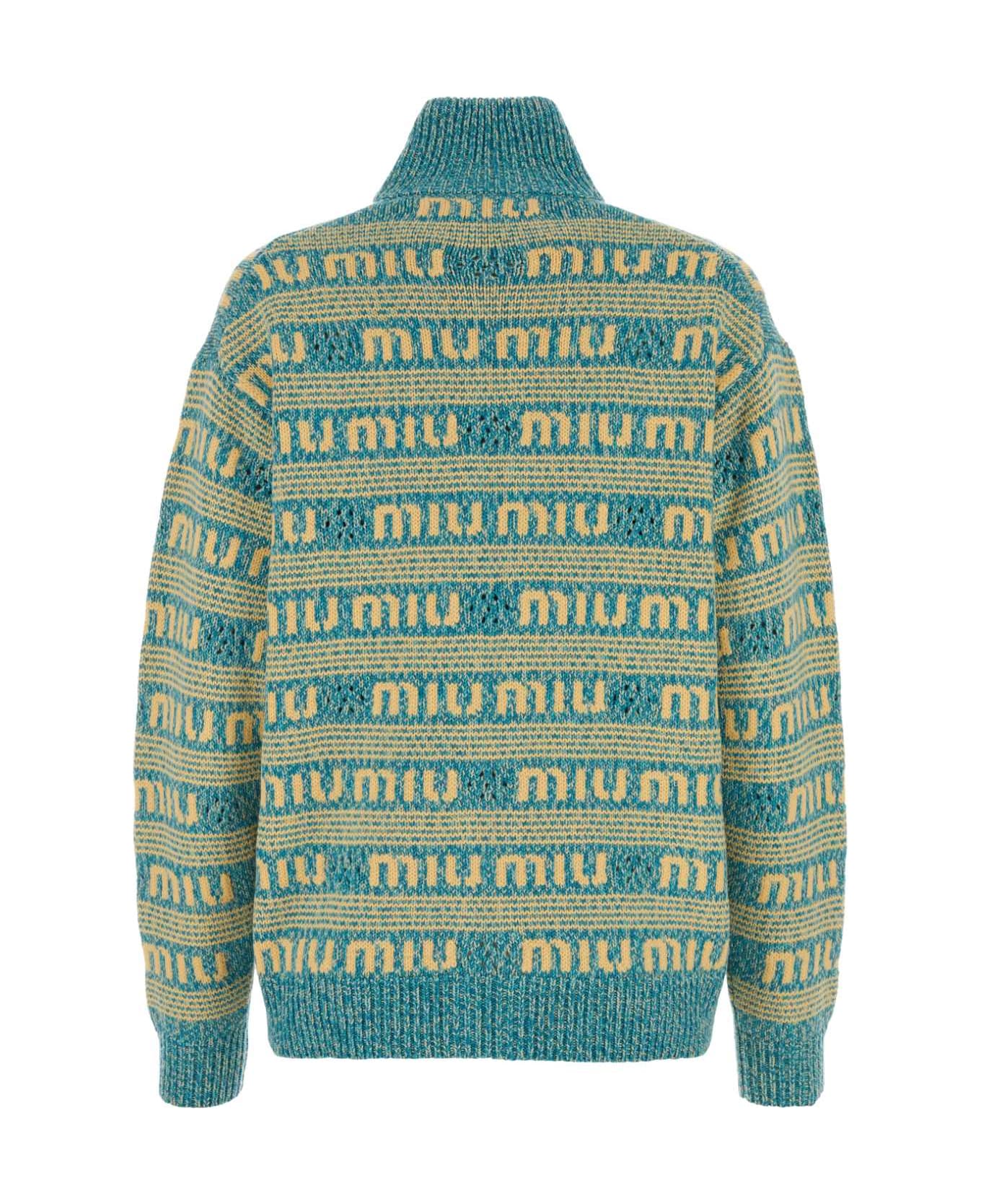 Miu Miu Embroidered Wool Blend Oversize Cardigan - TURCHESE カーディガン
