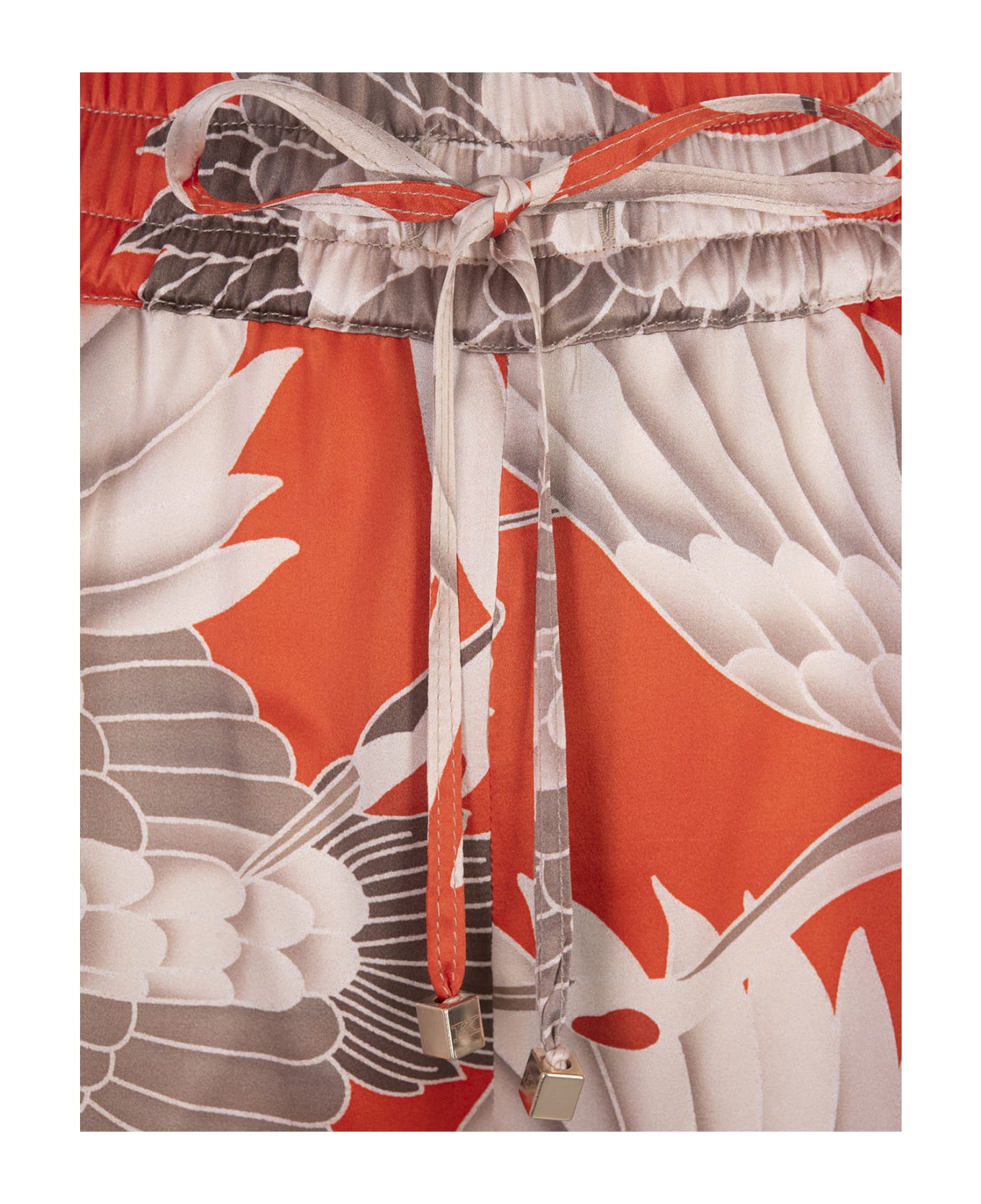 Kiton Printed Silk Drawstring Trousers In Orange - Orange