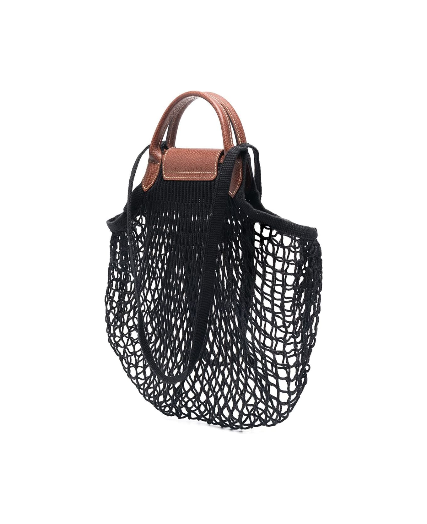 Longchamp 'le Pliage Filet' Black Handbag With Engraved Logo In Mesh Woman - Black