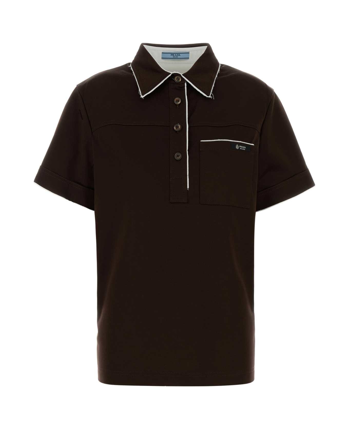 Prada Chocolate Cotton Polo Shirt - EBANO