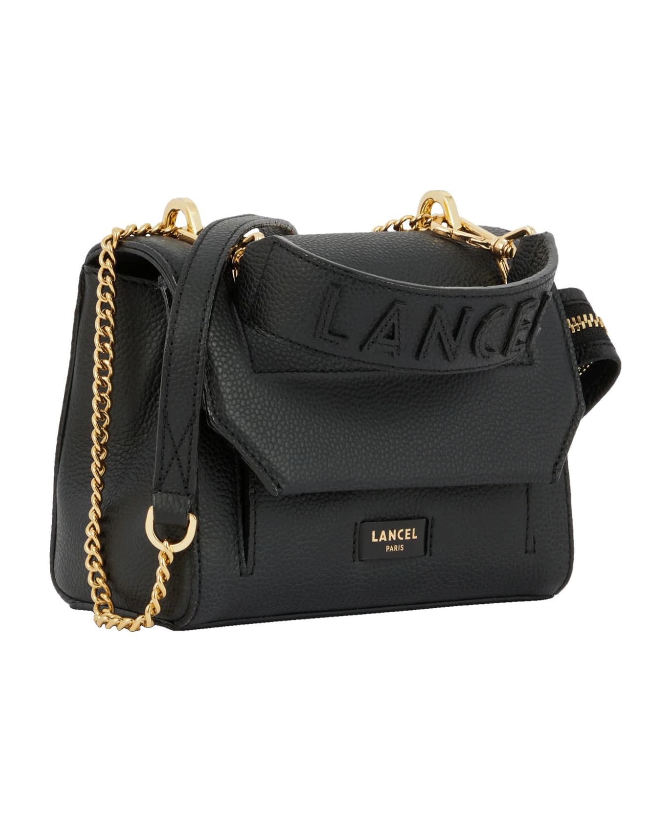 Lancel Black Grained Leather Shoulder Bag - Black