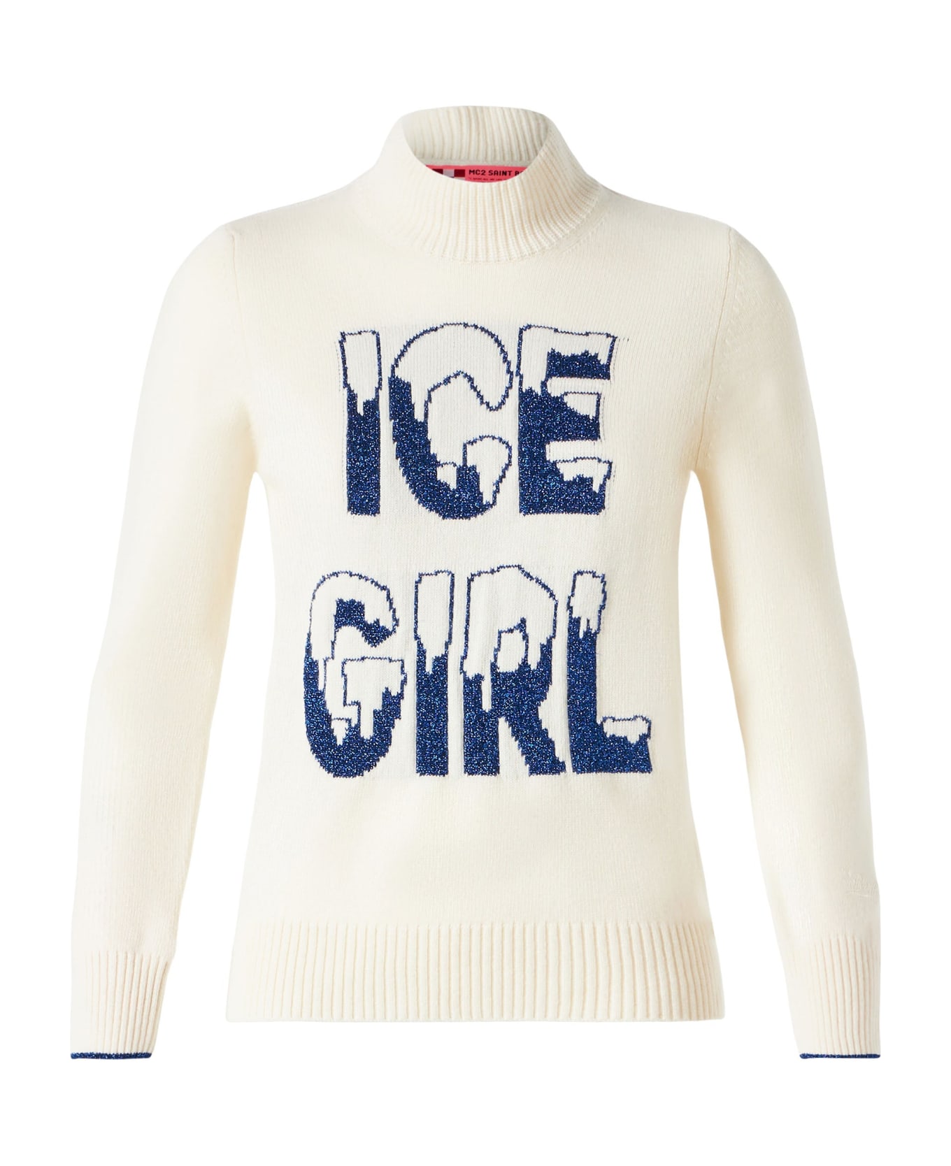 MC2 Saint Barth Half Turtleneck Sweater Ice Girl Lurex Graphic - WHITE