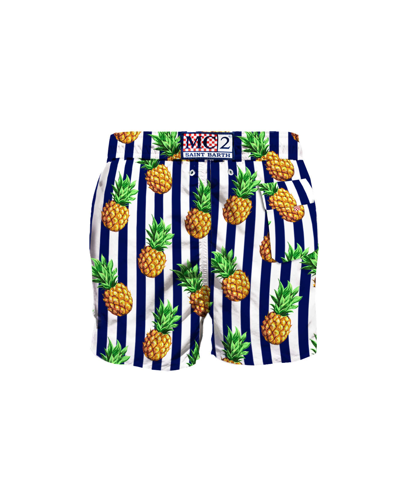 MC2 Saint Barth Striped Swim Shorts With Pineapple Print - BLUE