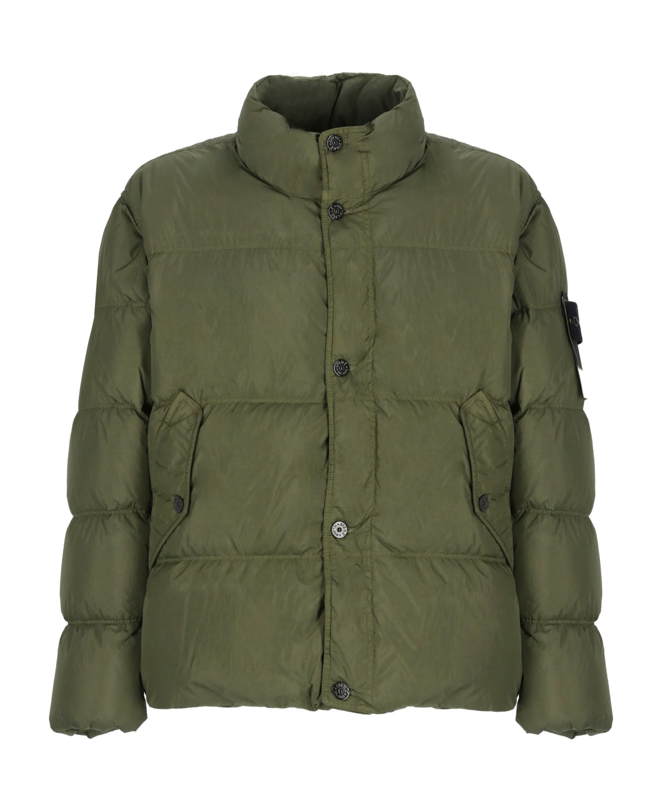 Stone Island Down Jacket With Logo - Green