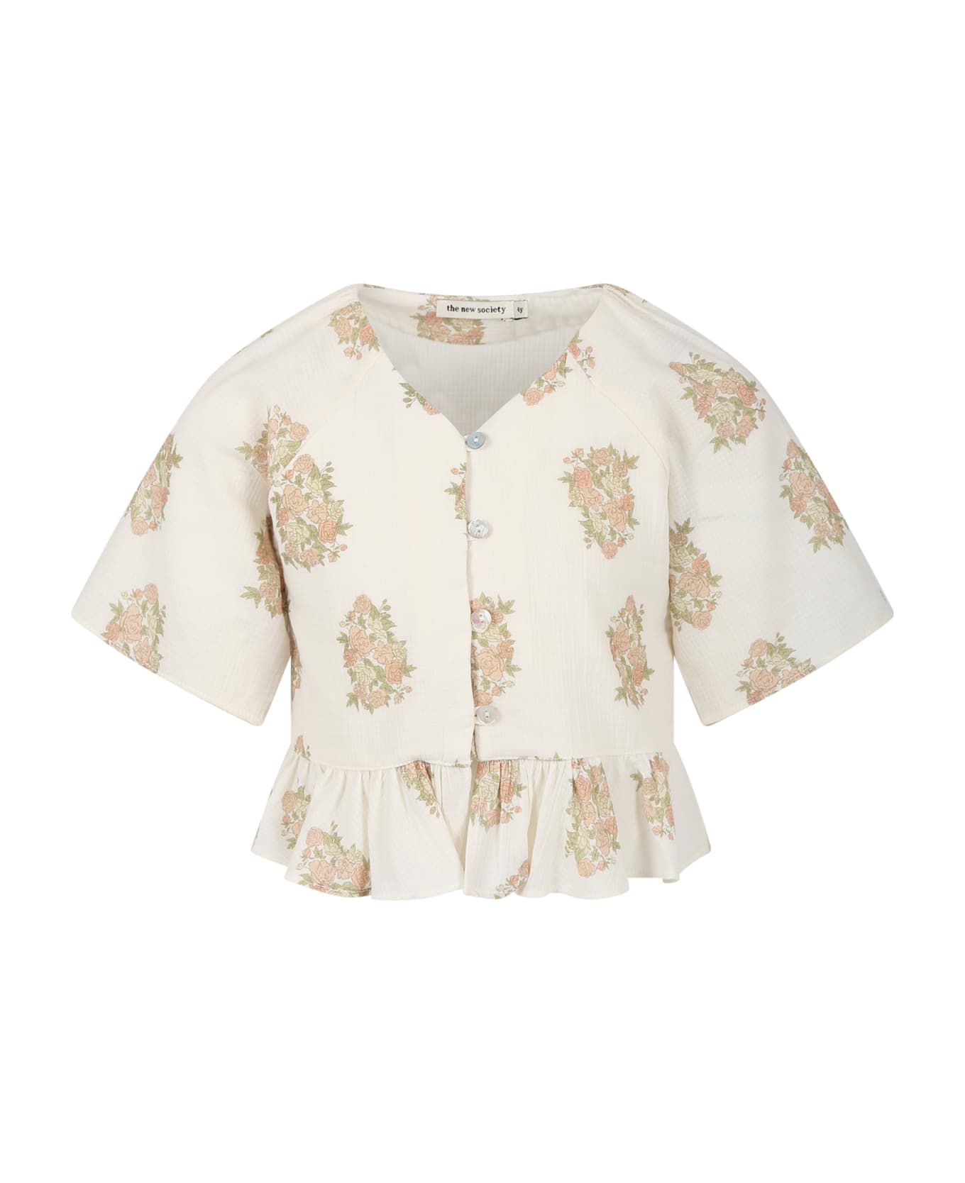 The New Society Ivory Shirt For Girl With Flower Print - Ivory