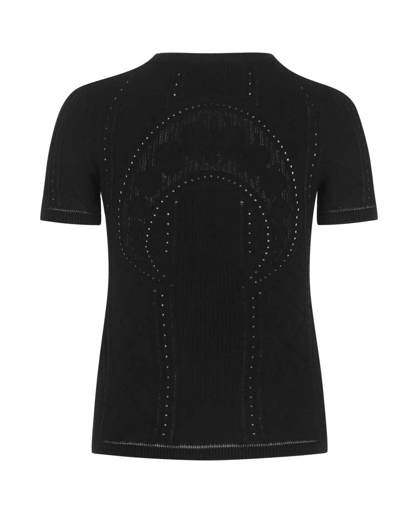 Marine Serre Black Viscose Blend Lunar-pointelle T-shirt - 00