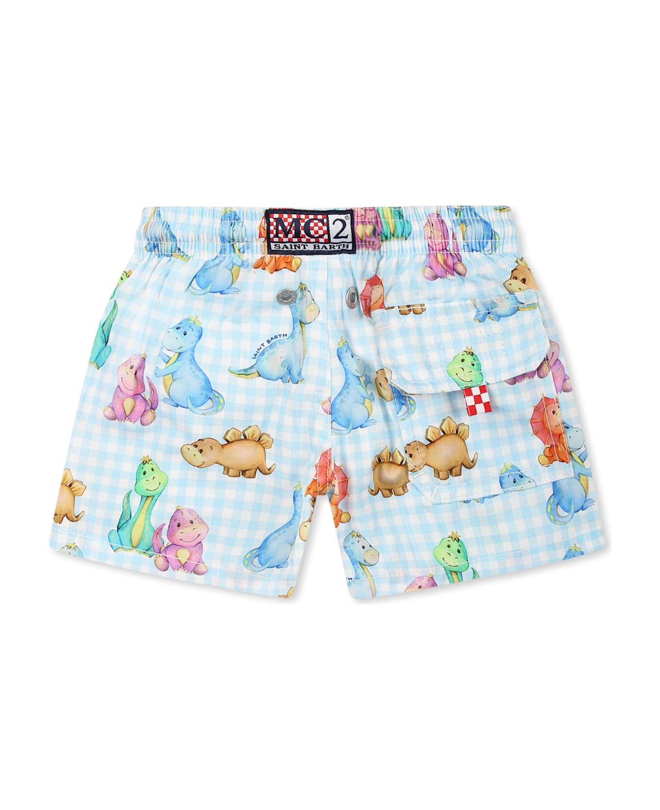 MC2 Saint Barth Light Blue Swim Short For Baby Boy With Dinosaur Print - Light Blue