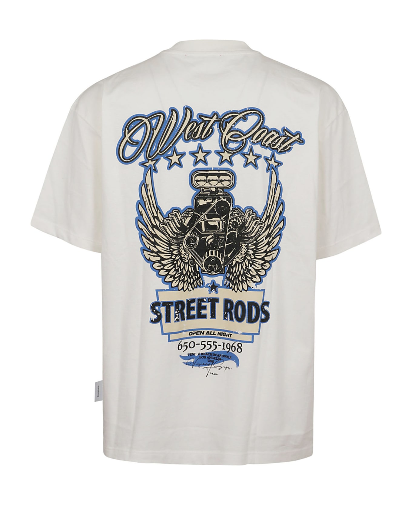Vision of Super White T-shirt With Blue Motor Print - White