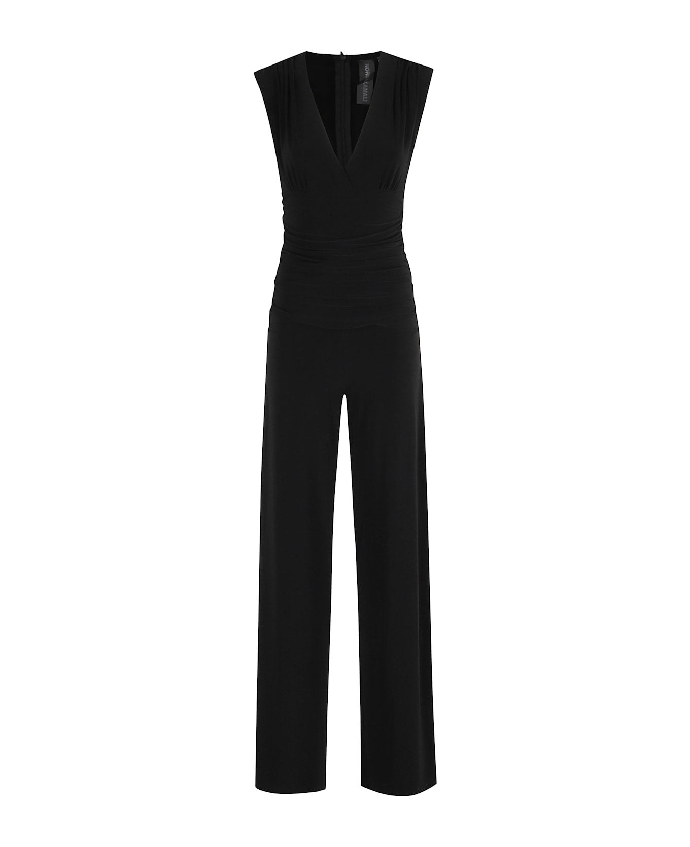 Norma Kamali Sleeveless V Neck Waist Jumpsuit - Black 