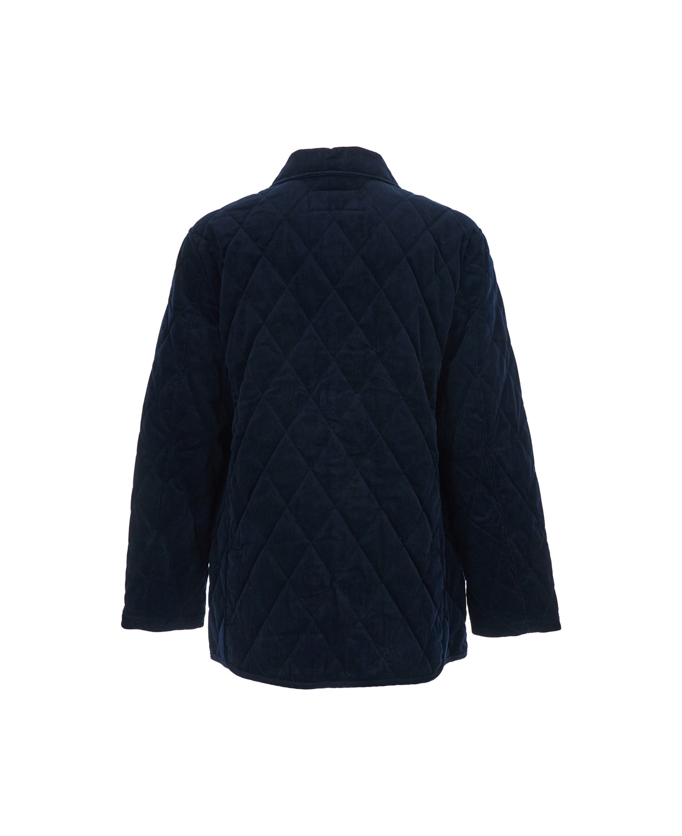 Polo Ralph Lauren Blue Jacket With Classic Collar And Pony Embroidery On The Front In Quilted Corduroy Man - Blu