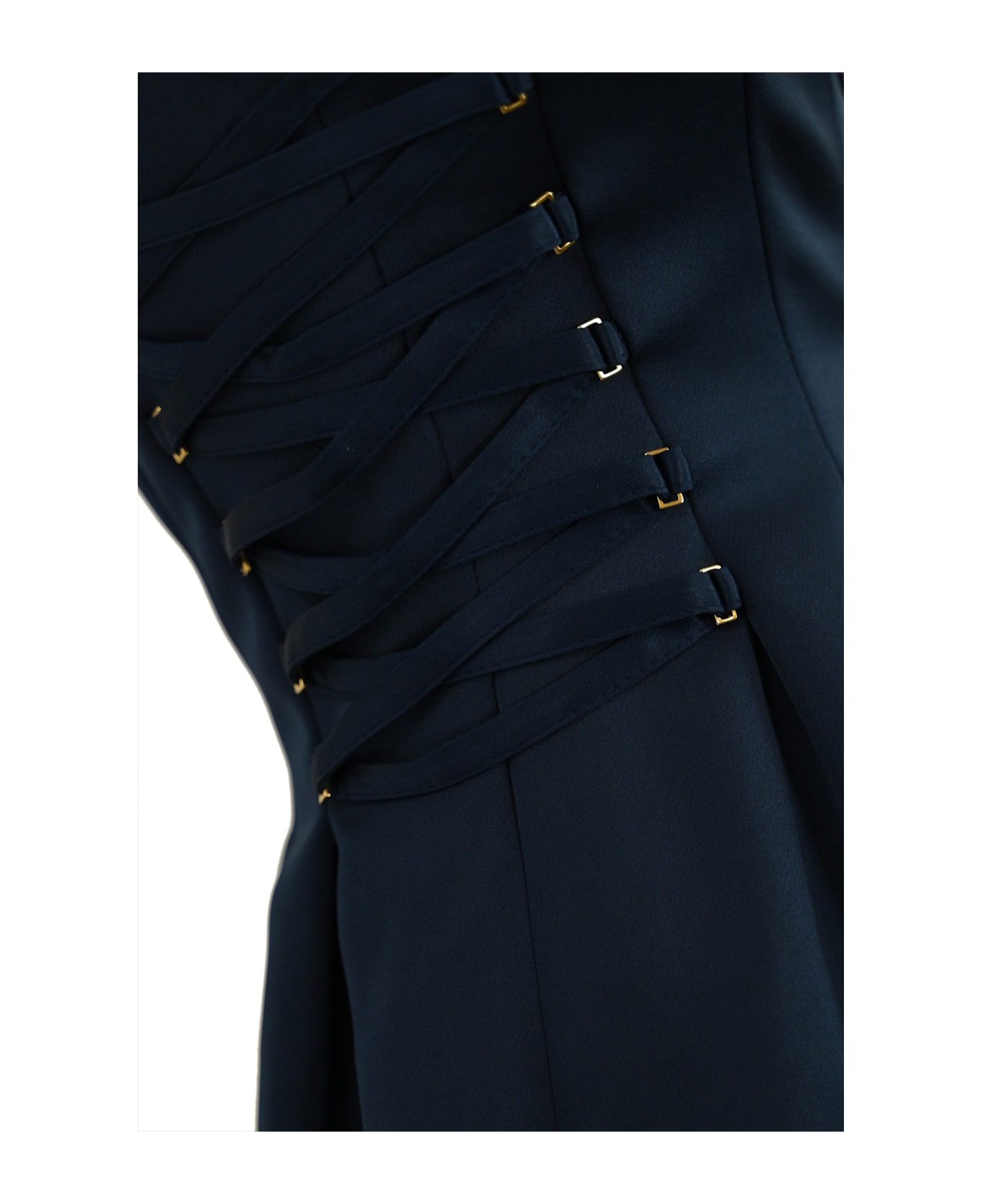 Elisabetta Franchi Duchess Dress With Boat Neckline And Laces - Blue