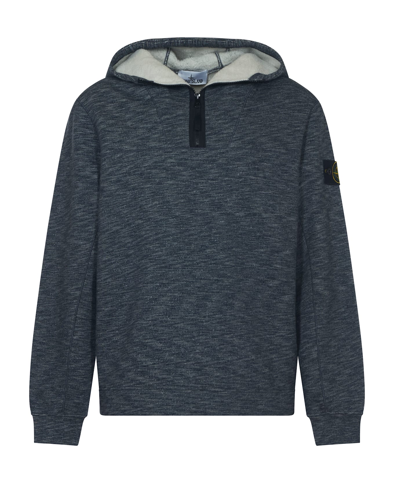 Stone Island Logo Patched Rib Knit Hooded Sweatshirt - Piombo