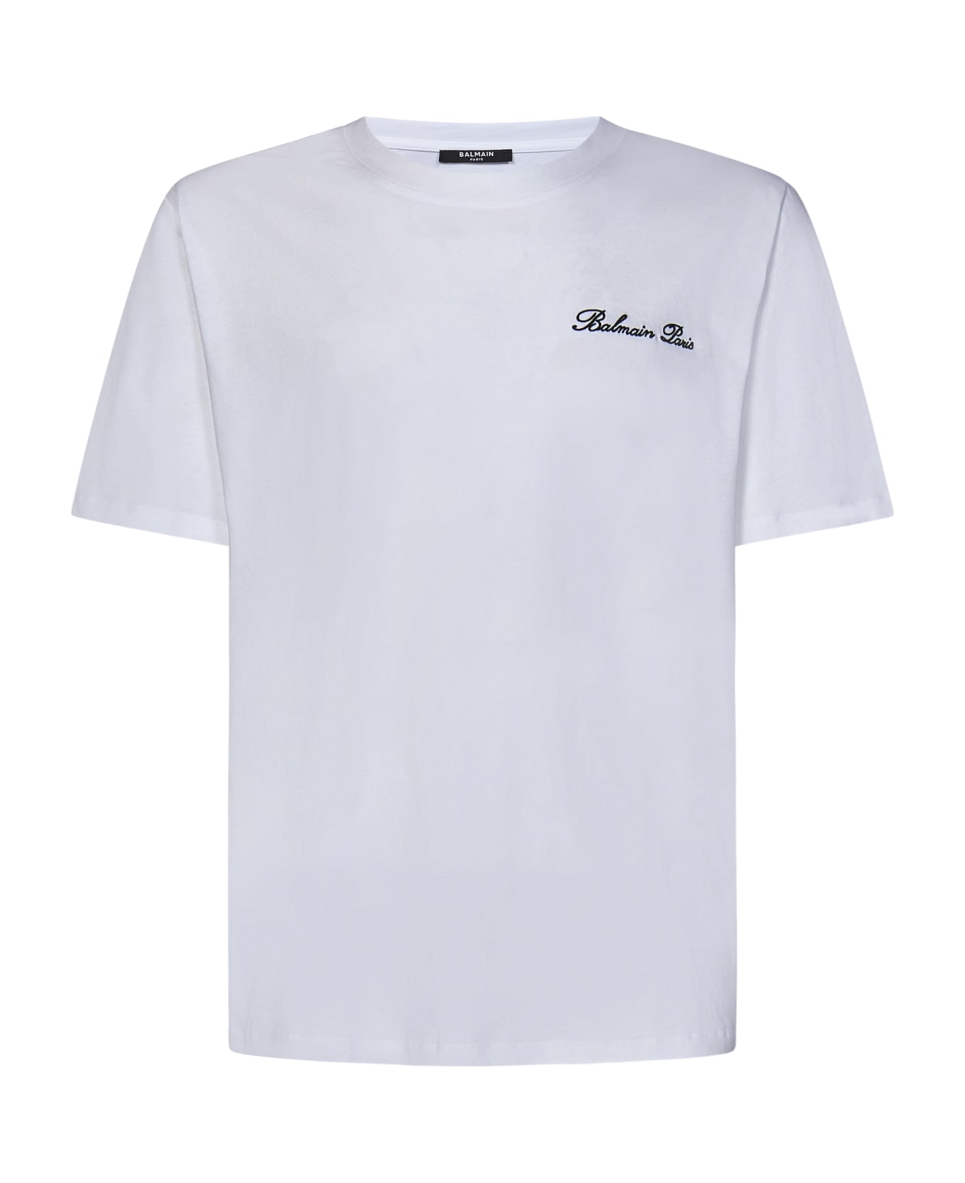 Balmain Logo Embroidered Crewneck T-shirt - Gab Blanc Noir