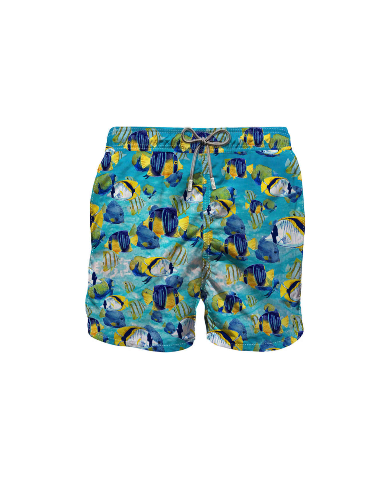 MC2 Saint Barth Light Fabric Man Swim Shorts Tropical Fish Print - BLUE