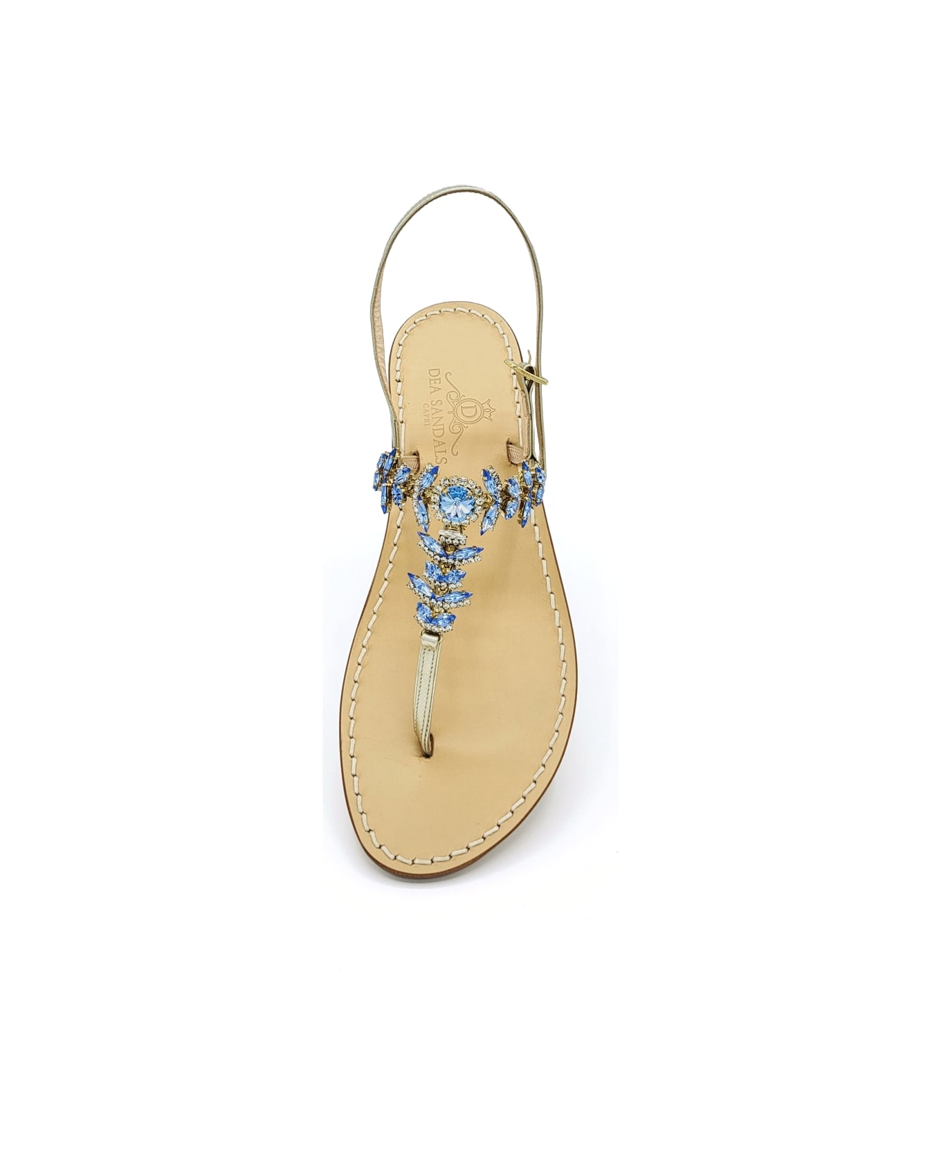 Dea Sandals Agave Light Blue Jewel Sandals - platinum gold laminated, blue, crystal