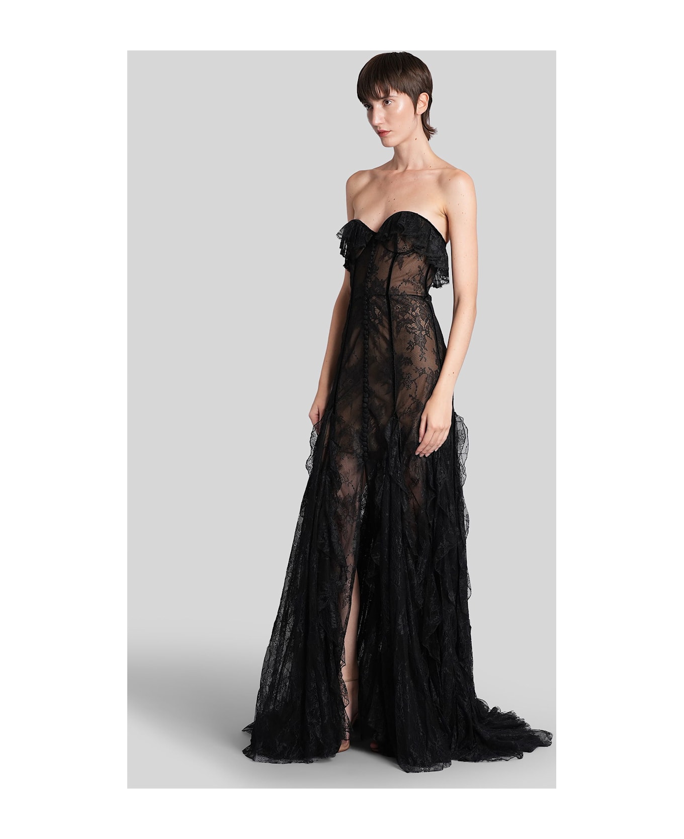 Costarellos Rosaline Long Dress In Black Polyamide - black