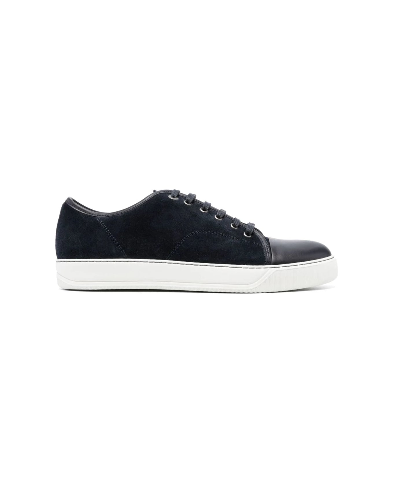 Lanvin Suede And Nappa Captoe Low To Sneaker - Navy Blue