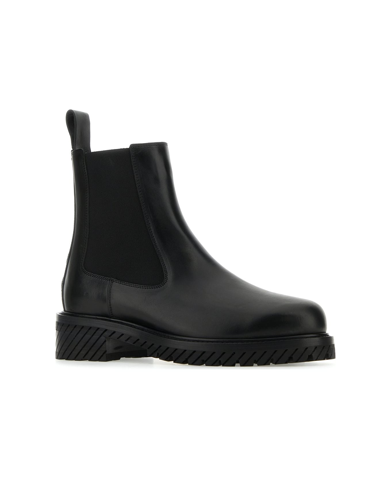 Off-White Black Leather Combat Ankle Boots - BLACKBLAC