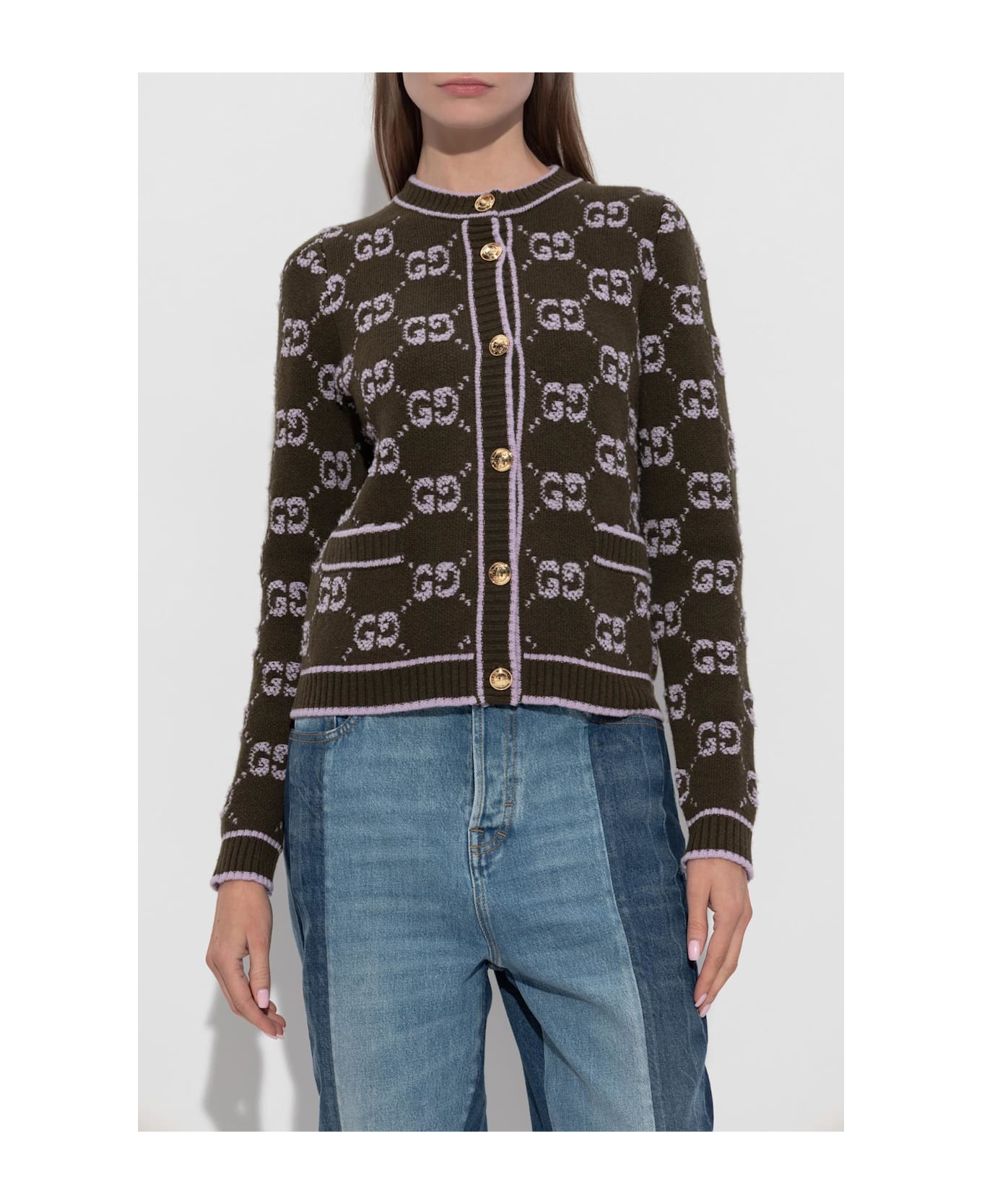 Gucci Cardigan With 
gg
 Pattern - Green