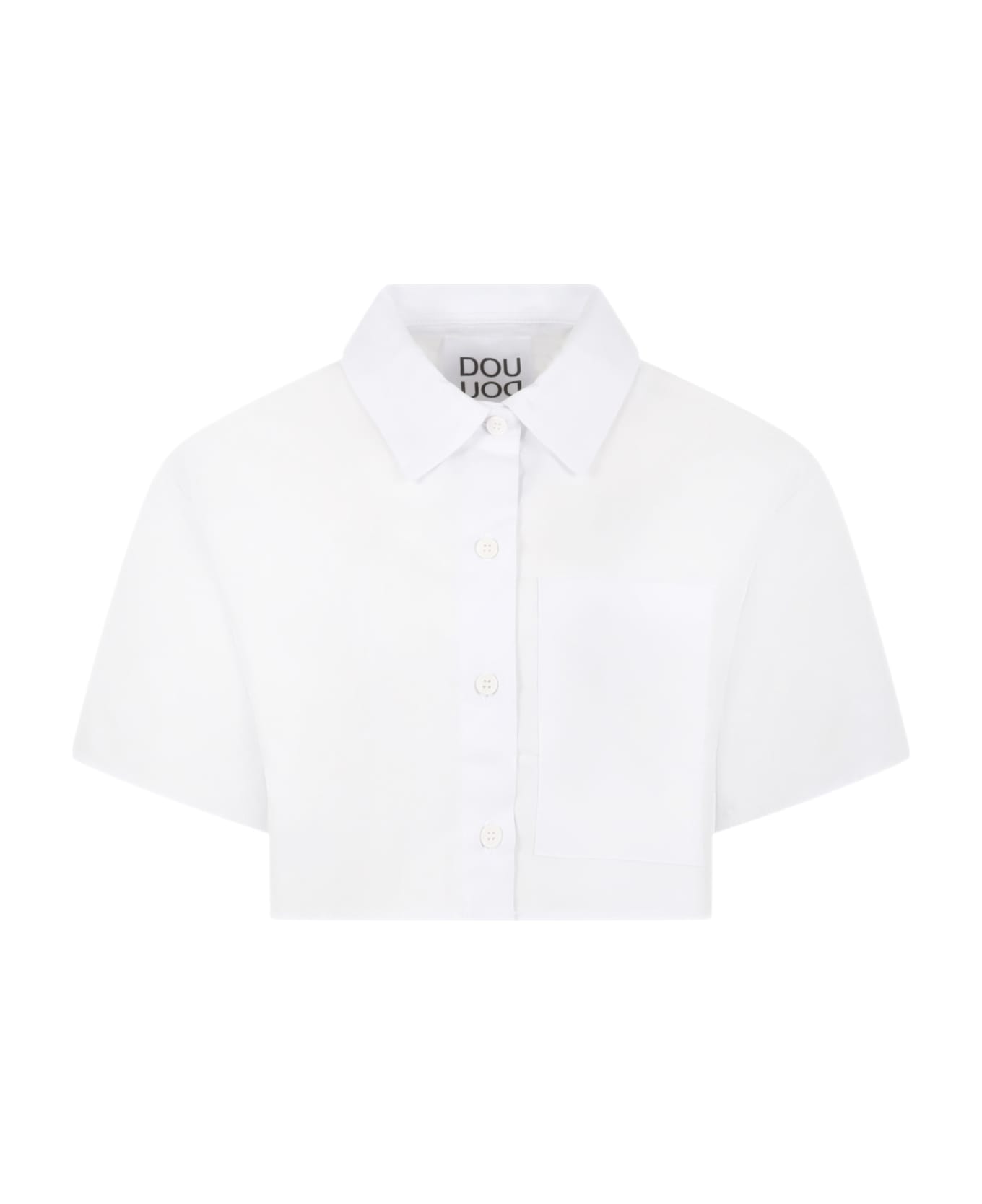 Douuod White Shirt For Girl With Black Logo - White