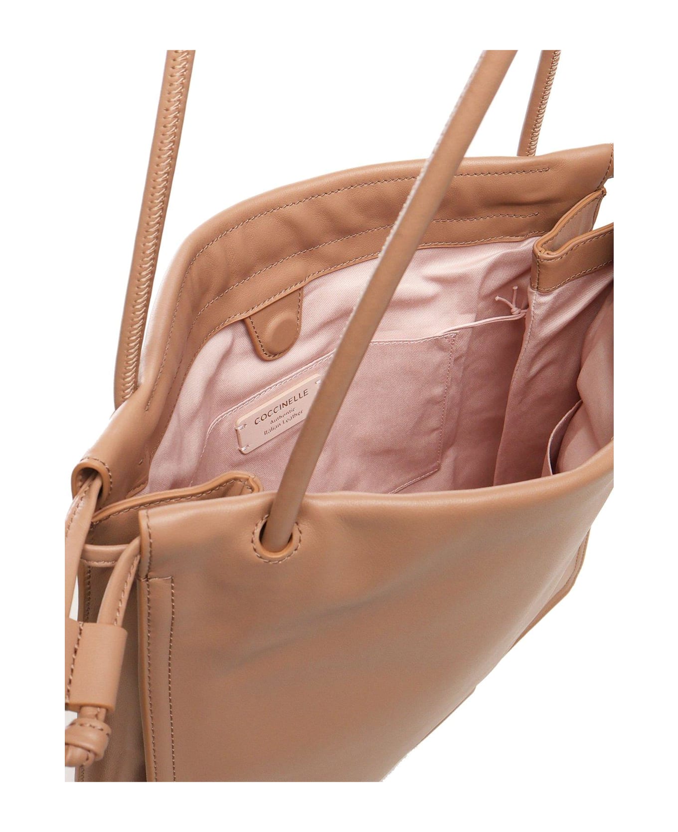 Coccinelle Logo Embossed Drawstring Tote Bag - Beige