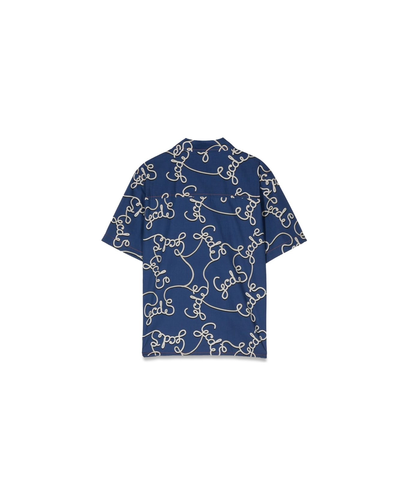 GCDS Logo Patterned Short Sleeve Shirt - BLUE