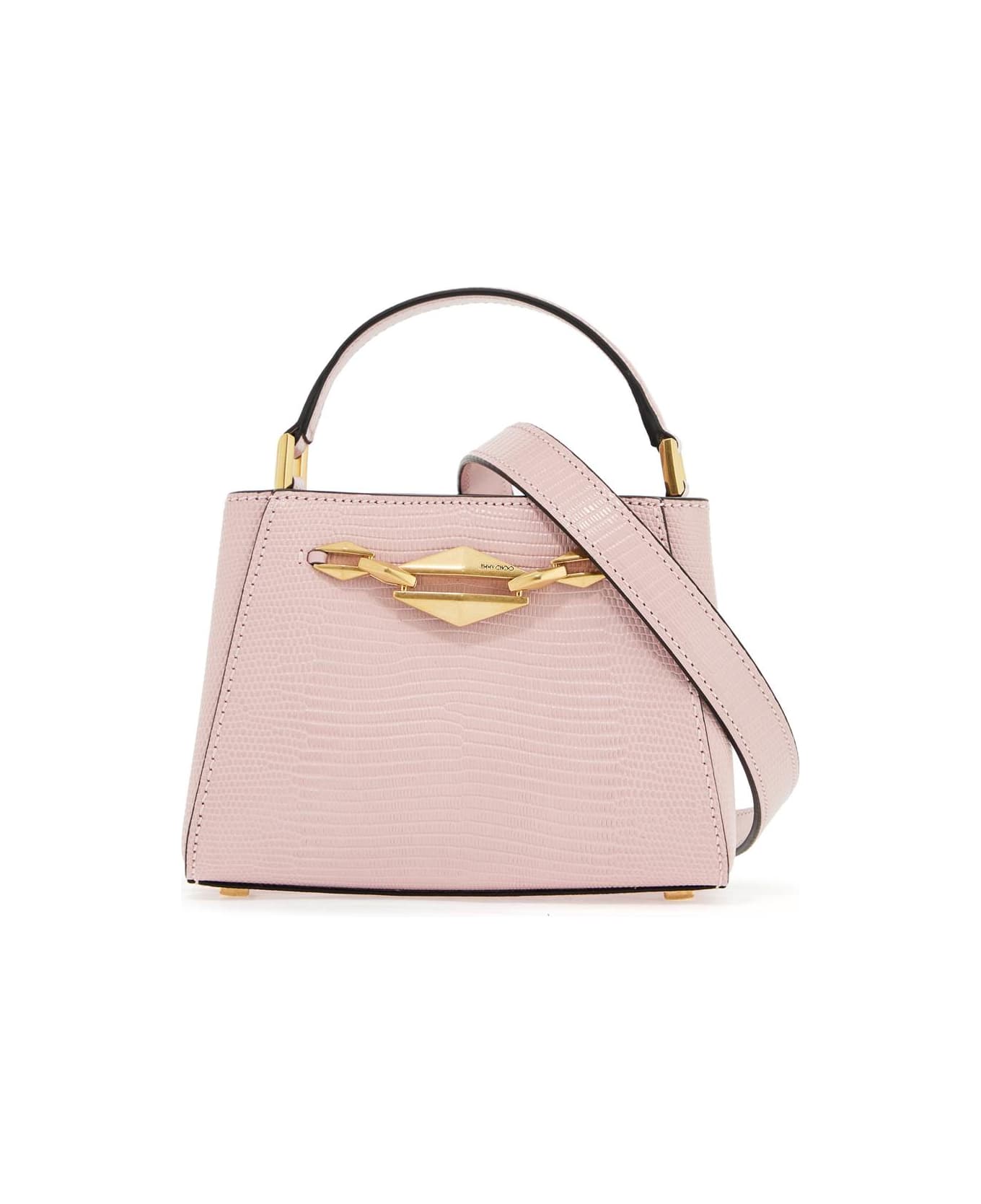 Jimmy Choo Mini Diamond Link Leather Lizard Print Handbag - ROSE GOLD (Pink)