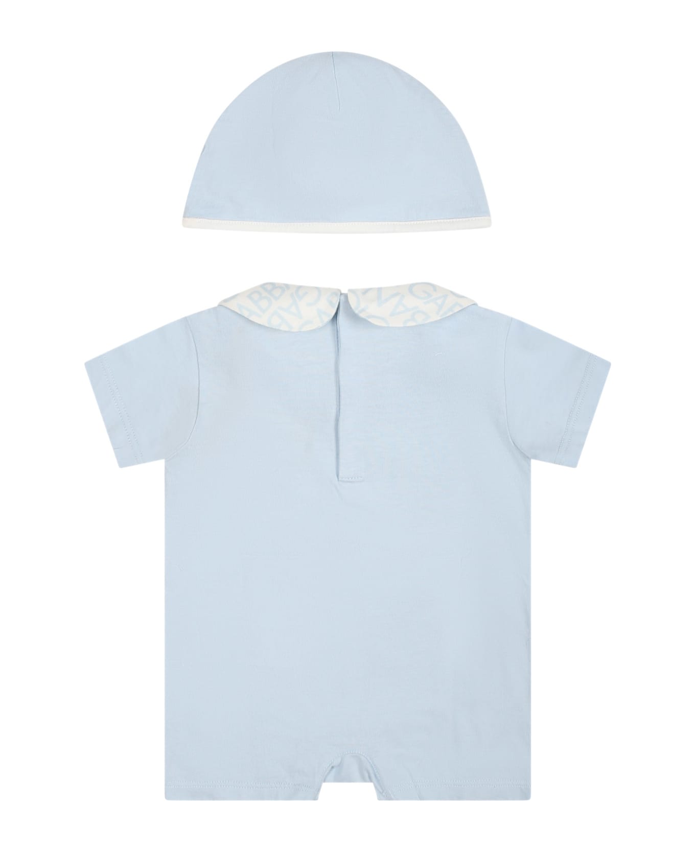 Dolce & Gabbana Light Blue Romper Suit For Baby Boy With Logo - Light Blue ボディスーツ＆セットアップ