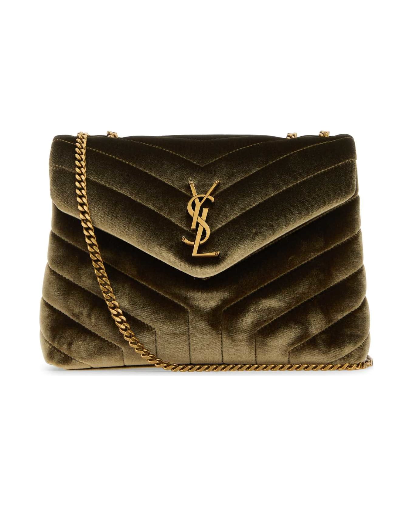 Saint Laurent Olive Green Velvet Small Loulou Shoulder Bag - DKVINTOLIVEDVIO