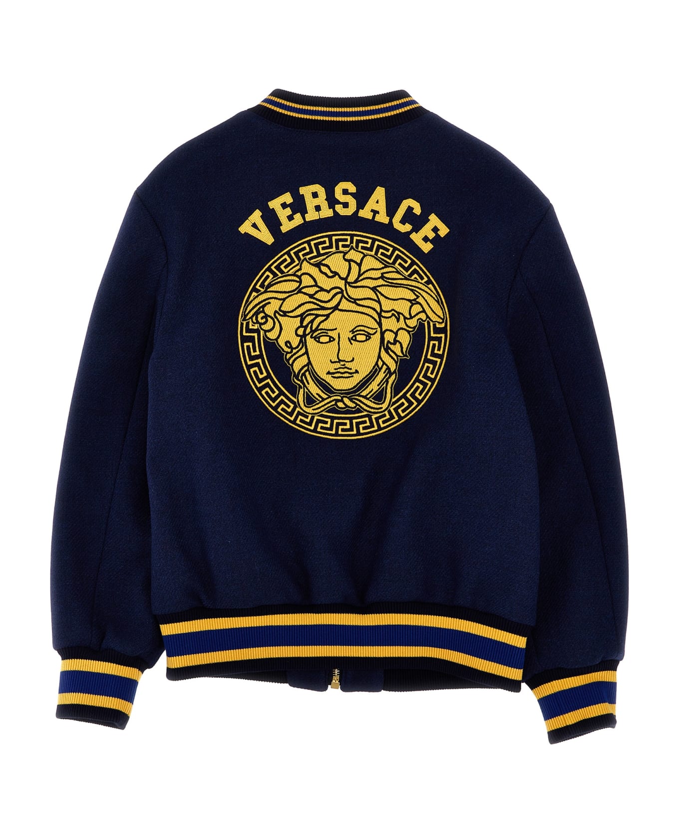 Versace Logo Embroidery Bomber Jacket - Blue