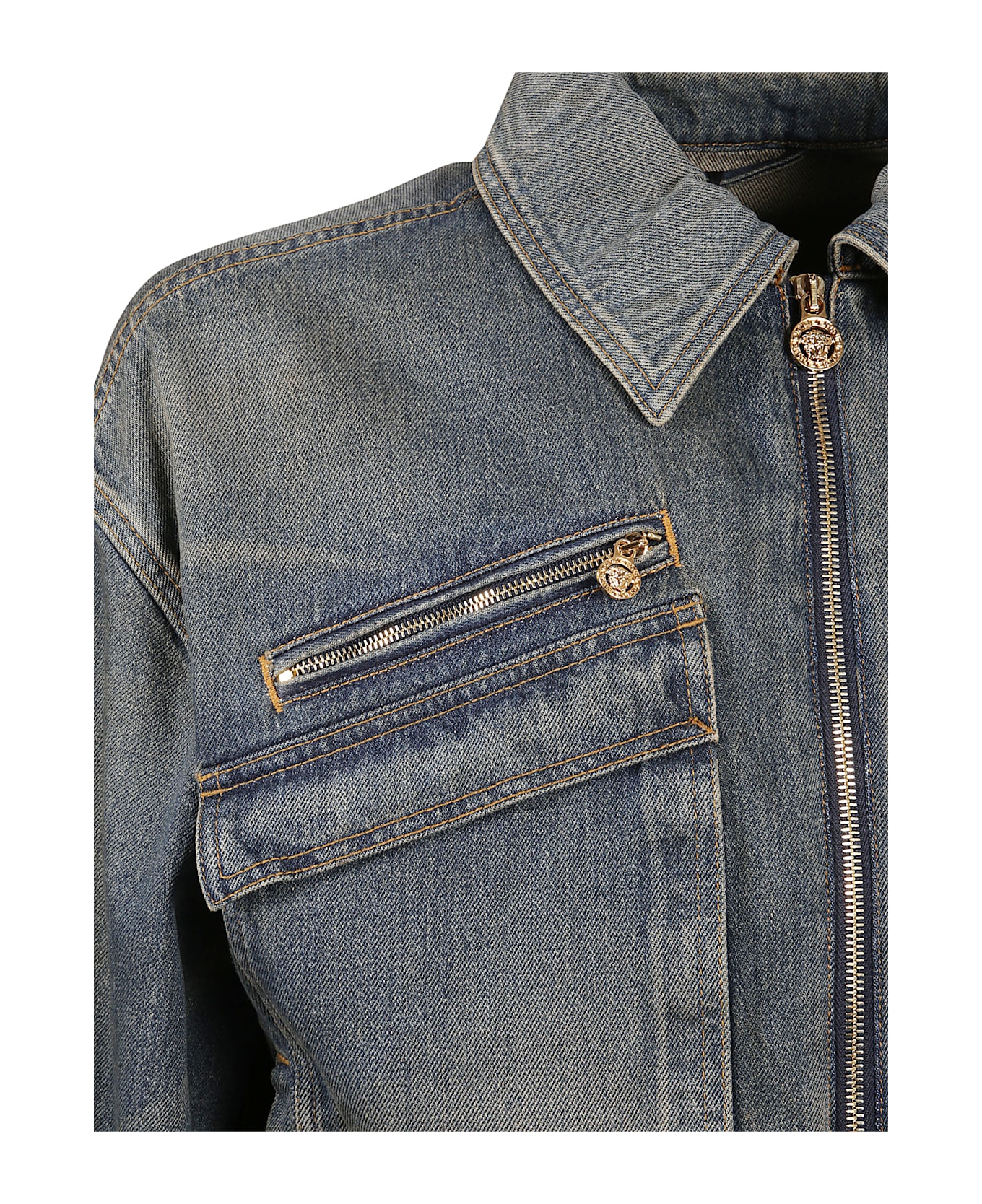 Versace Cotton Denim Bomber Jacket - Medium blue