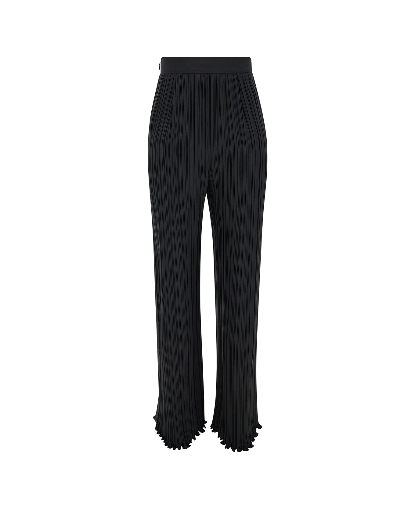 Lanvin Black Pleated Pants With Invisible Zip In Crêpe De Chine Woman - Black