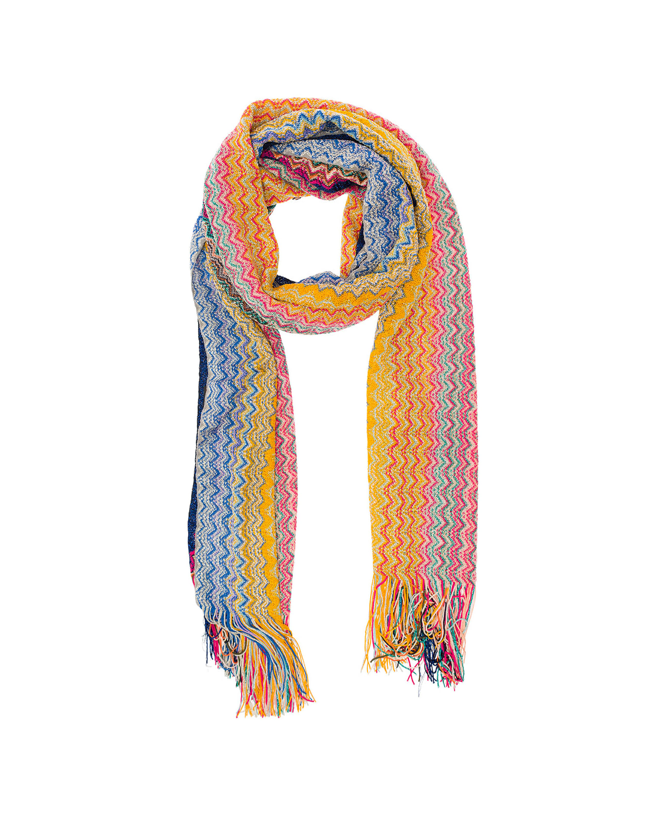 M Missoni Multicolor Scarf With Zigzag Motif In Viscose Blend Woman スカーフ＆ストール