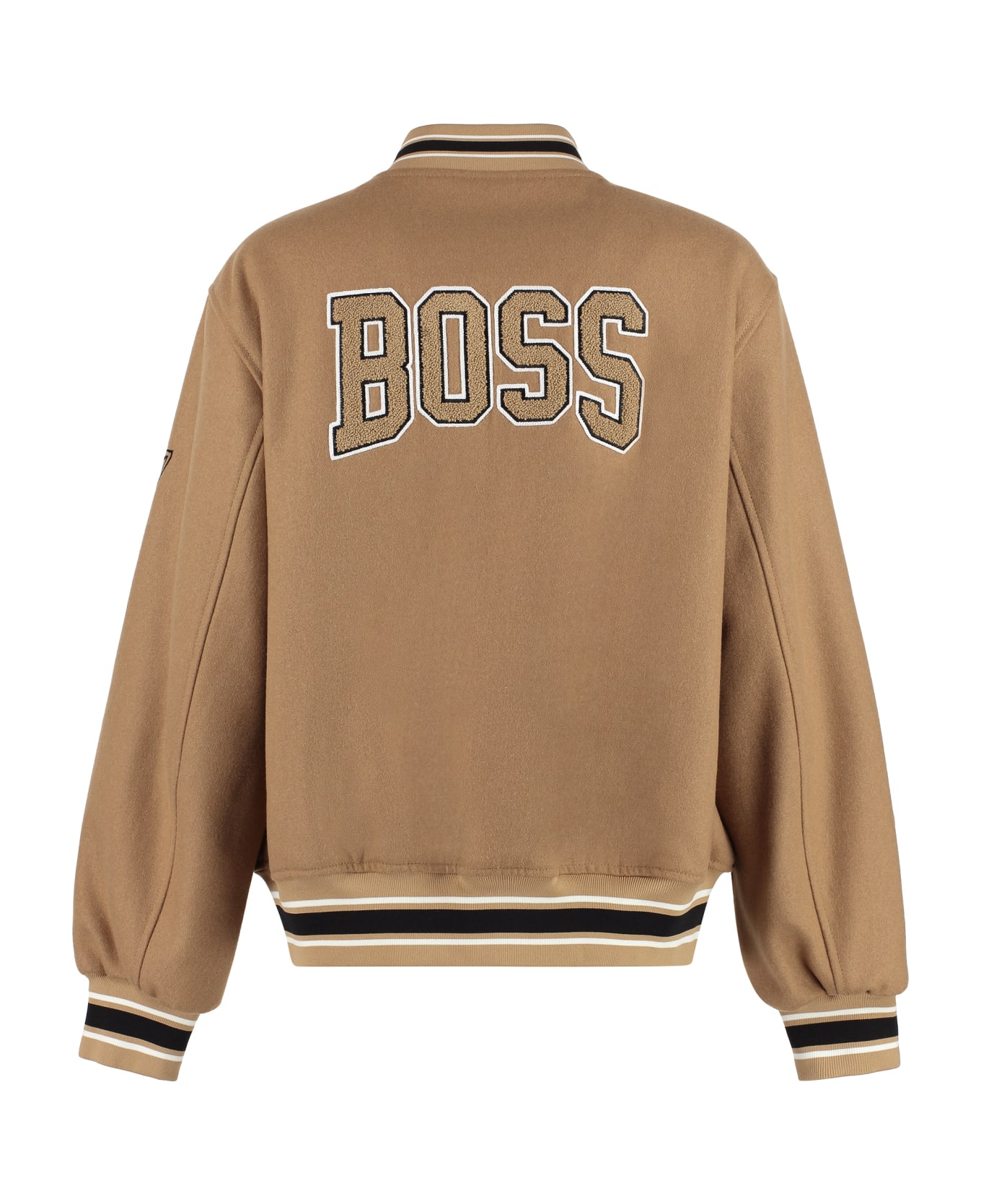 Hugo Boss Wool Bomber Jacket With Patch - brown