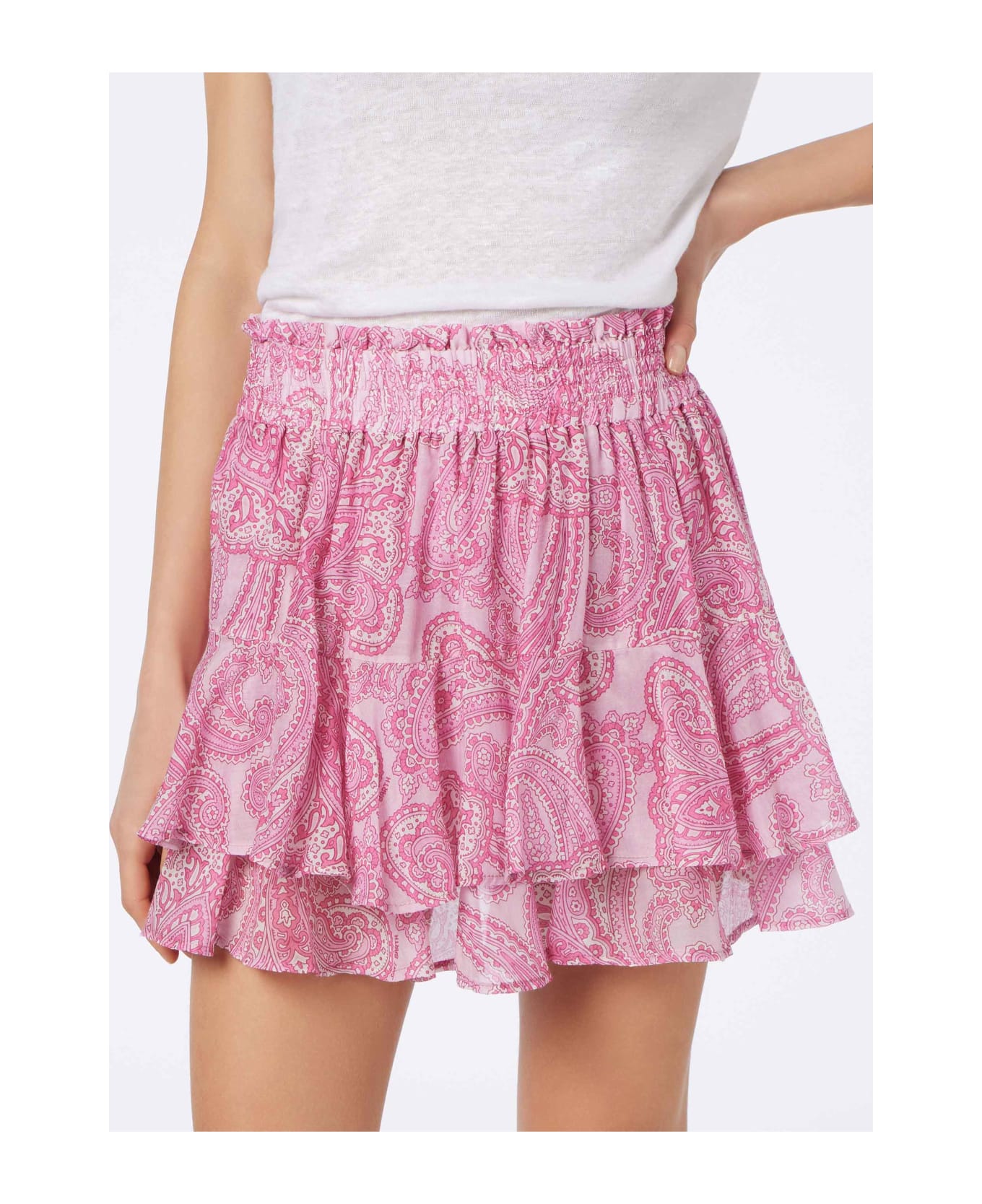MC2 Saint Barth Woman Paisley Silk Voile Ruffled Mini Skirt Eivissa - PINK