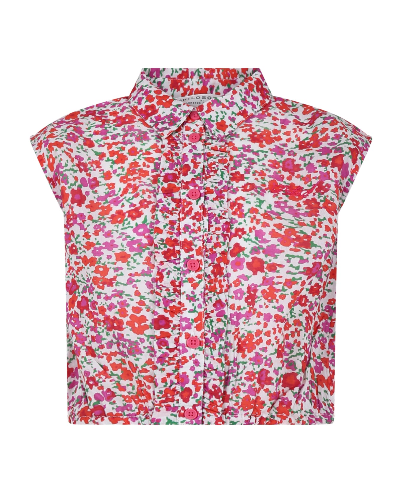 Philosophy di Lorenzo Serafini Kids White Top For Girl With Flowers - Rosso