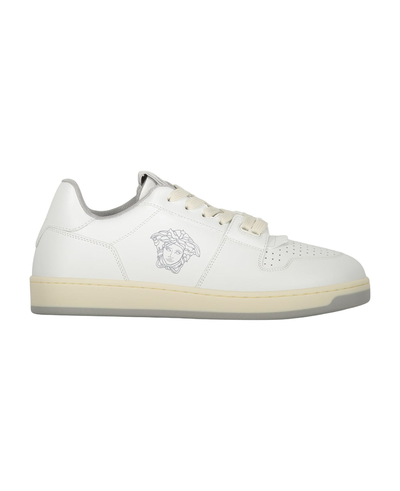 Versace Logo Detail Leather Sneakers - White