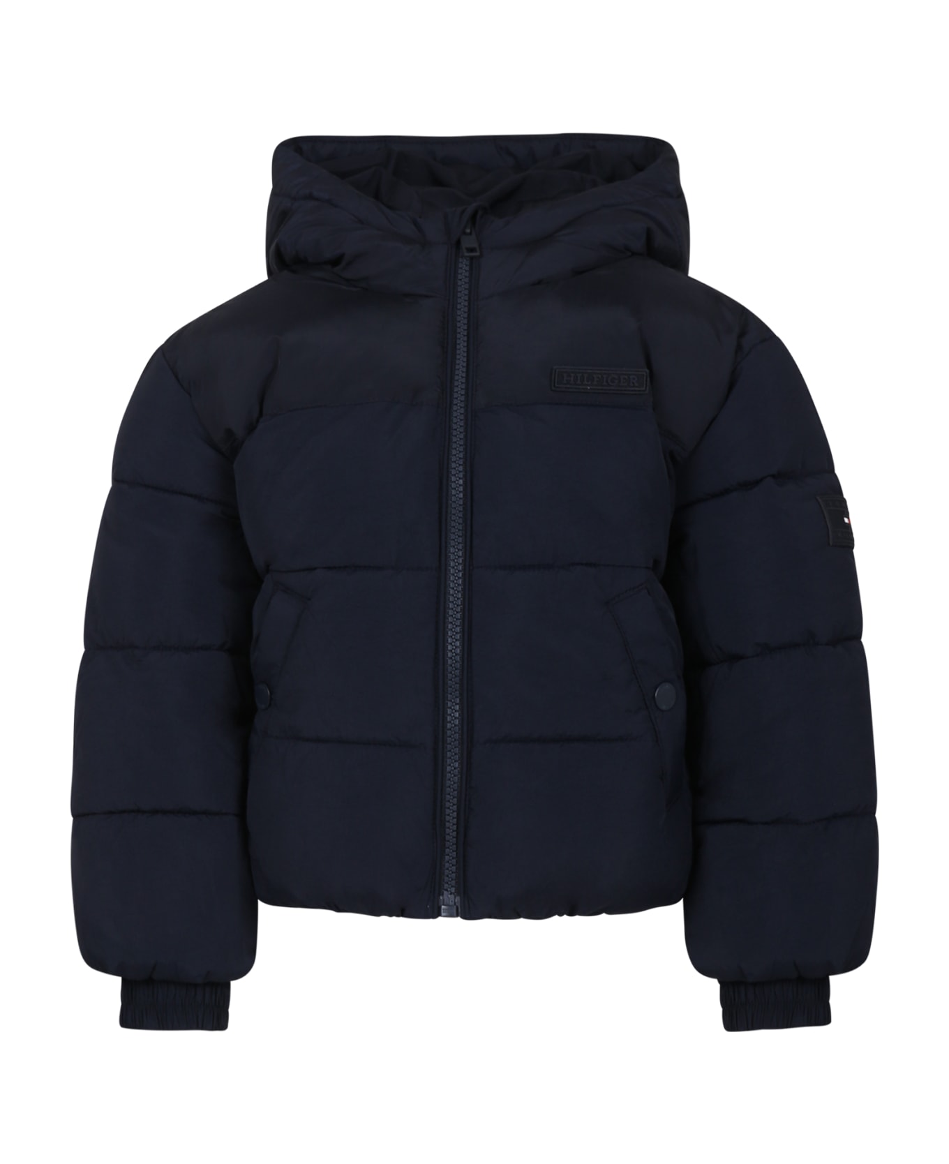 Tommy Hilfiger Blue Down Jacket For Girl With Logo - Blue