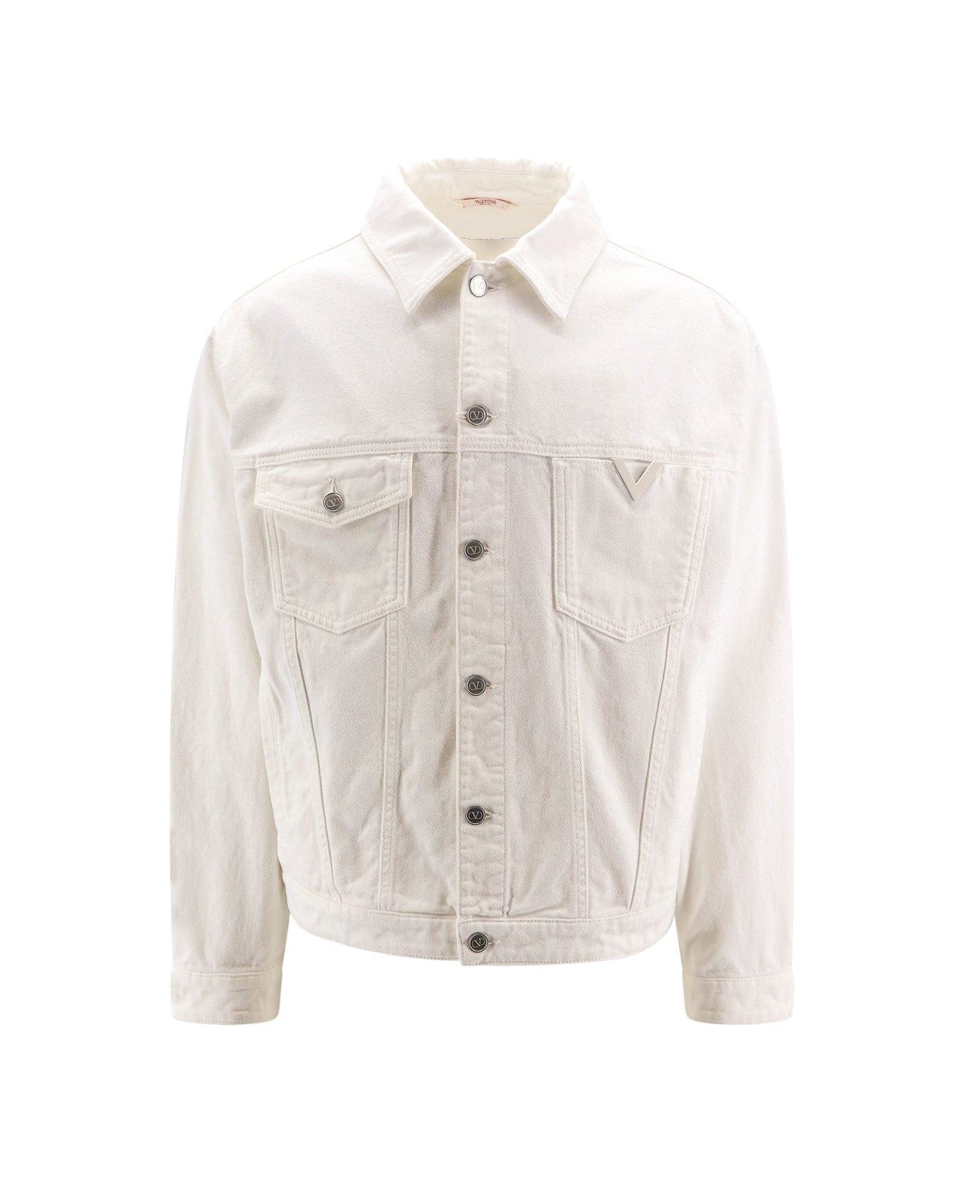 Valentino Buttoned Logo Plaque Denim Jacket - White
