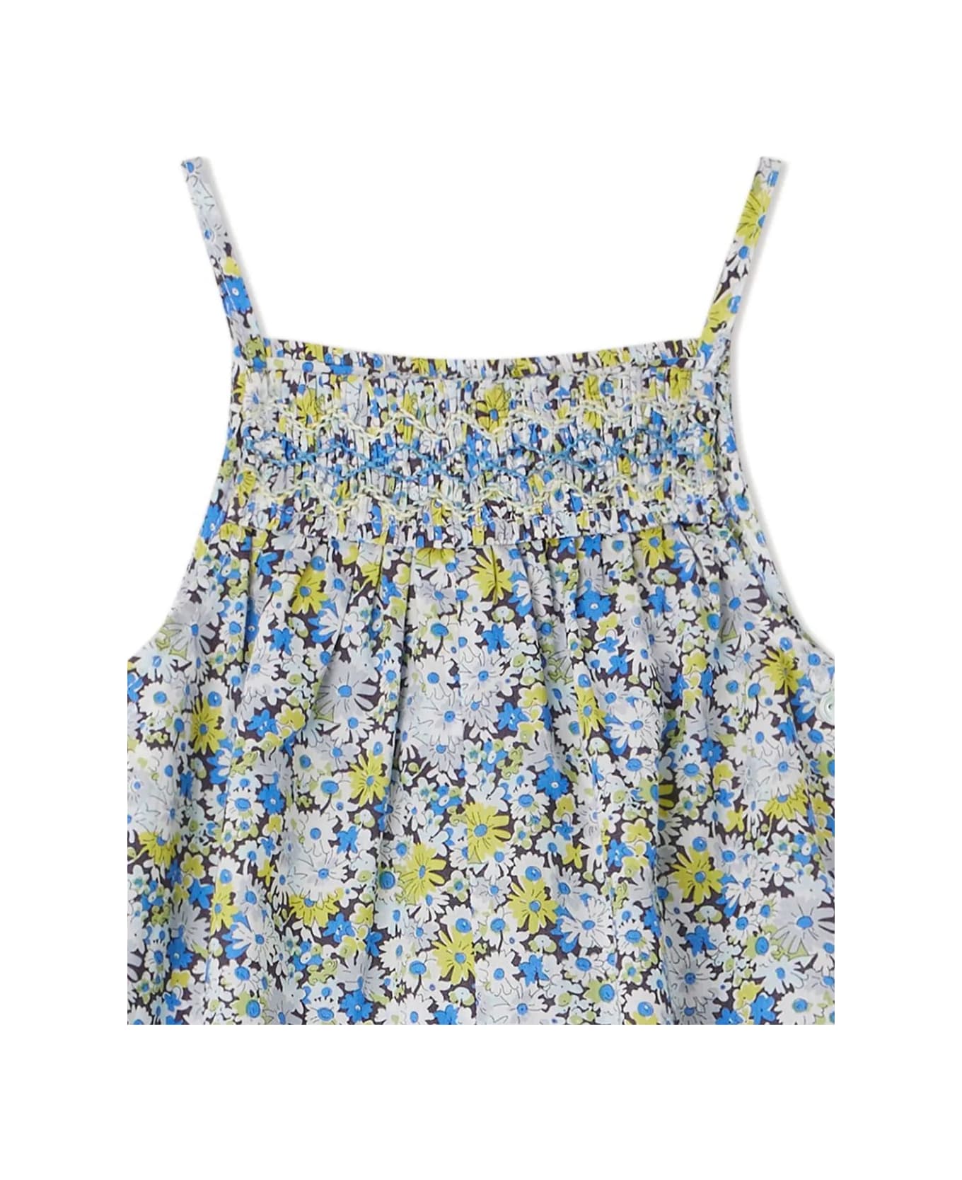 Bonpoint Lilisy Smocked Overalls In Blue Flowers - Blue