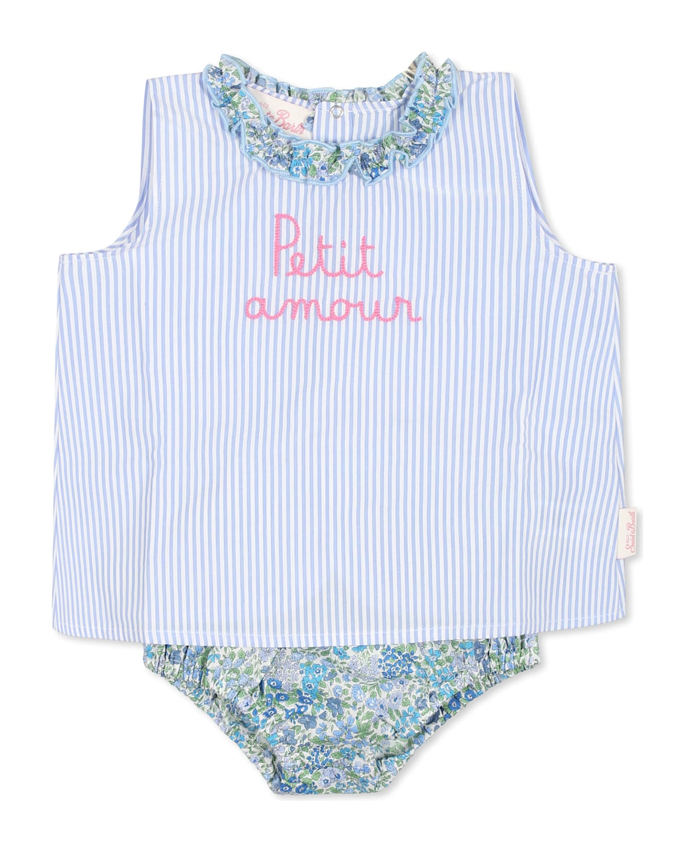 MC2 Saint Barth Light Blue Suit For Baby Girl With Writing - Light Blue