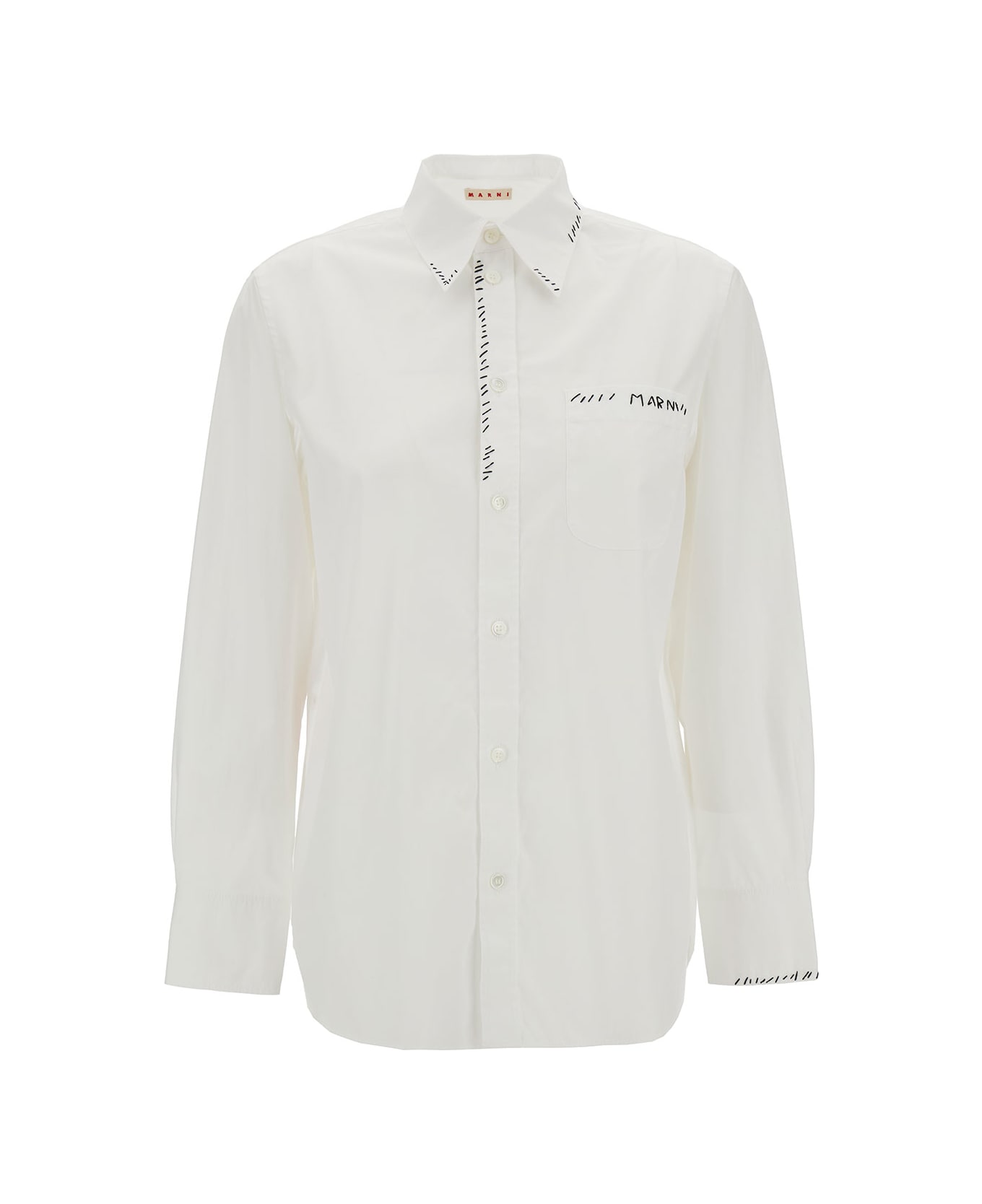 Marni Oversized White Shirt With Contrasting Logo Print In Cotton Woman - White