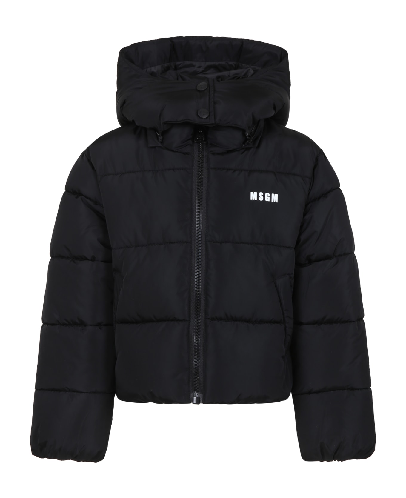 MSGM Black Down Jacket For Girl With Logo And Star - Black