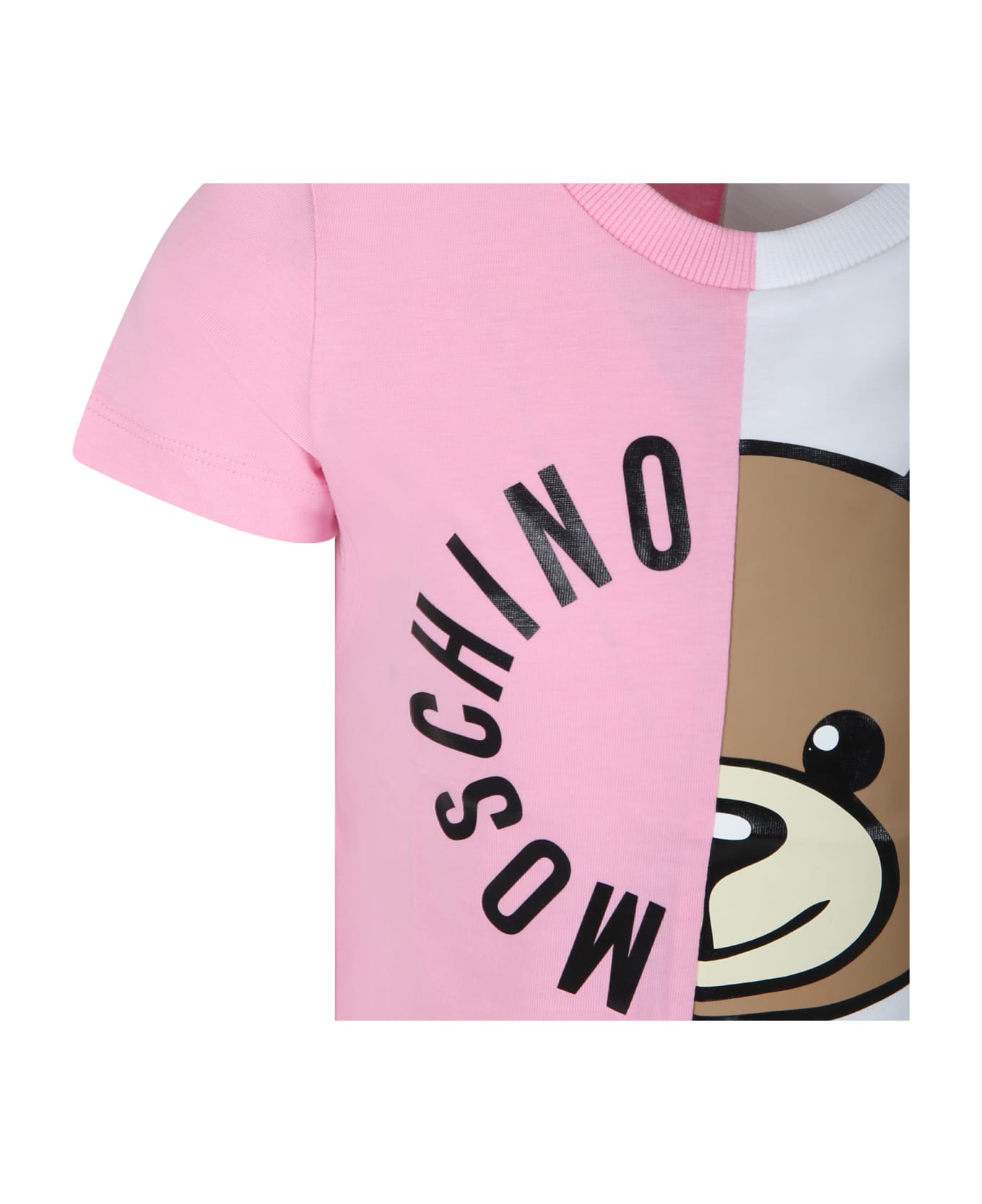 Moschino Pink T-shirt For Girl With Teddy Bear And Logo - Pink Tシャツ＆ポロシャツ