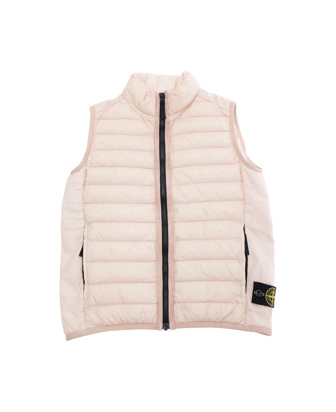 Stone Island Junior Pink Sleeveless Down Jacket With Logo Patch On The Front In Tech Fabric Boy - Pink