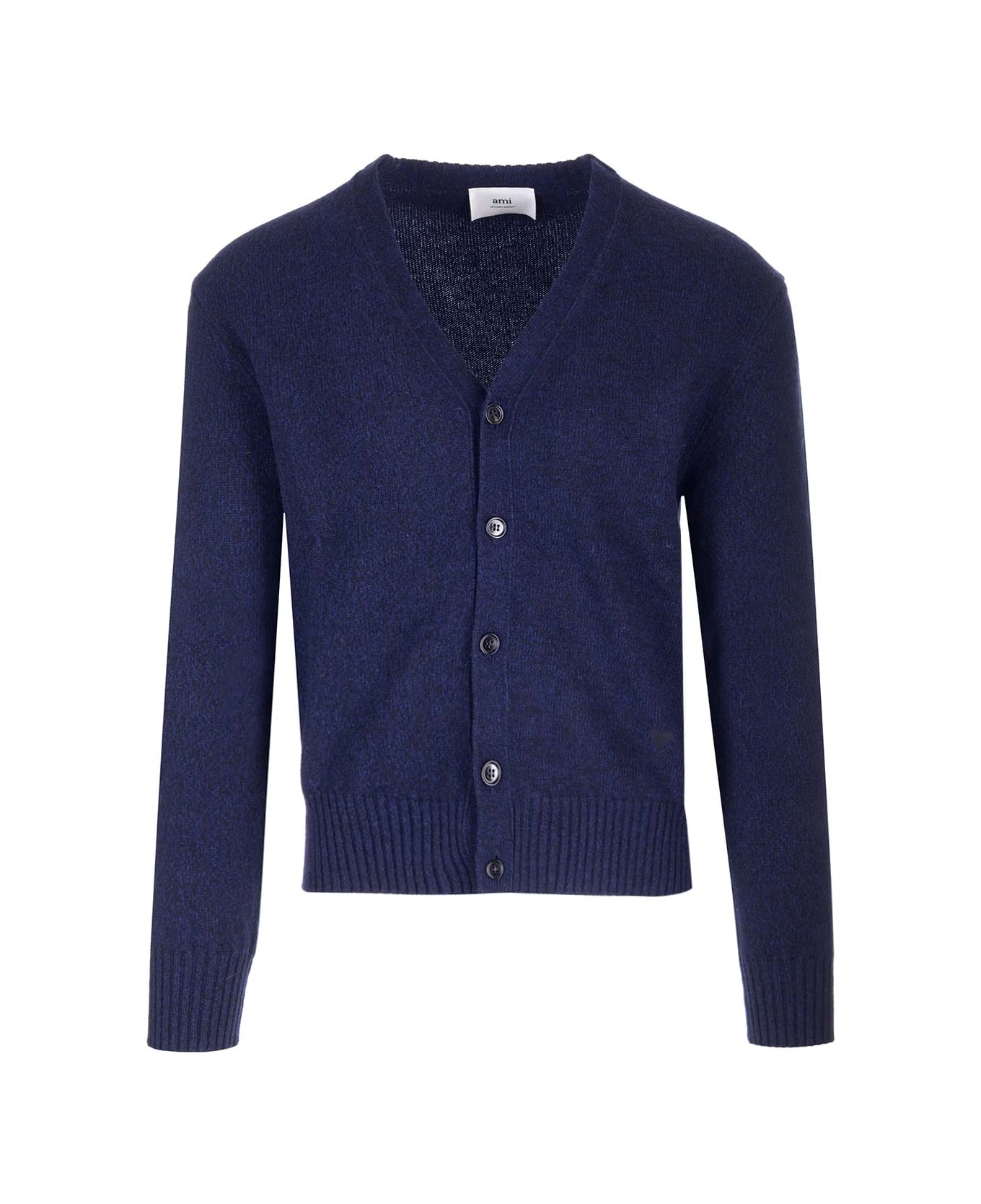 Ami Alexandre Mattiussi Blue Cashmere And Wool Cardigan - NAVY