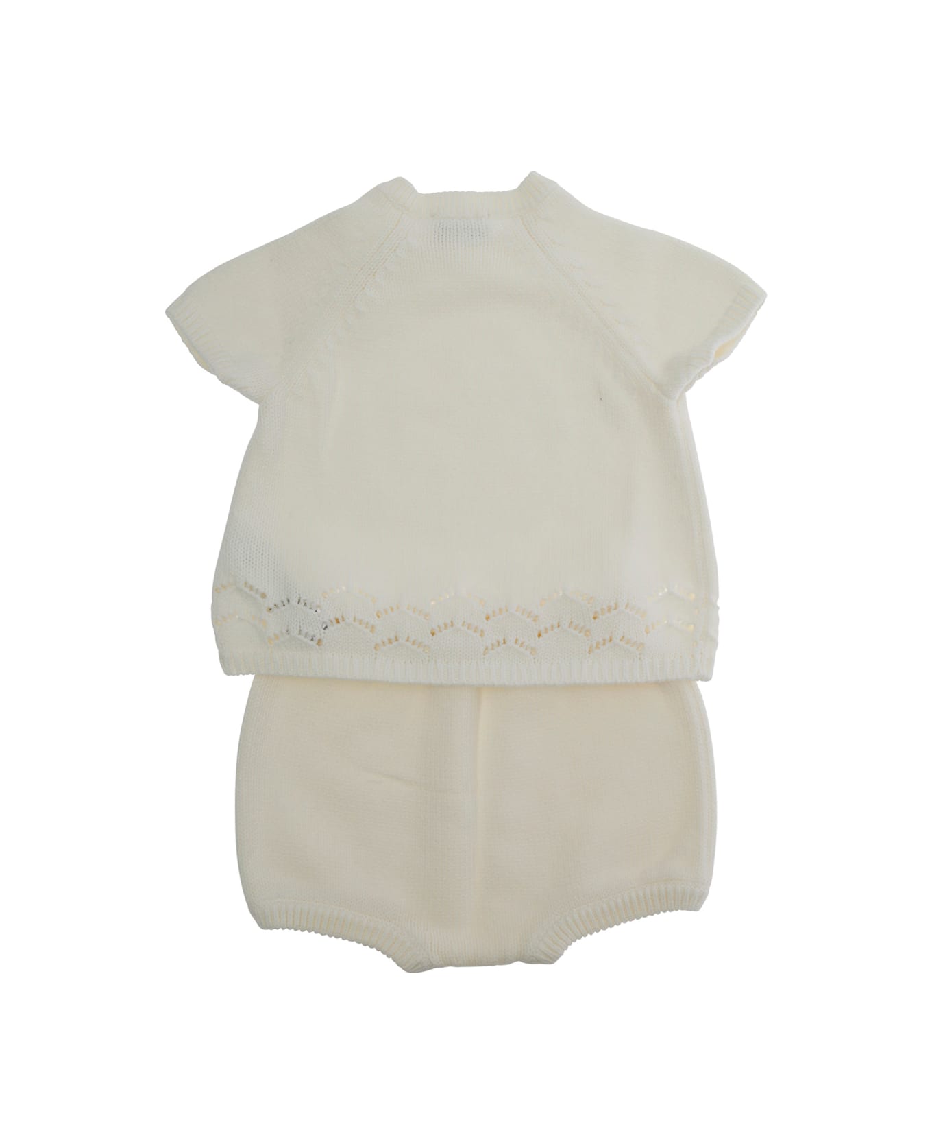 Il Gufo White Set With Crewneck And Front Button Closure And Ribbed Trims In Cotton Baby - White