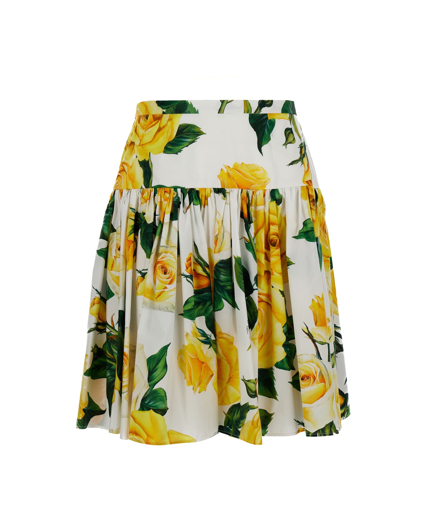 Dolce & Gabbana All-over Rose Print Mini Skirt In Cotton Woman - Yellow