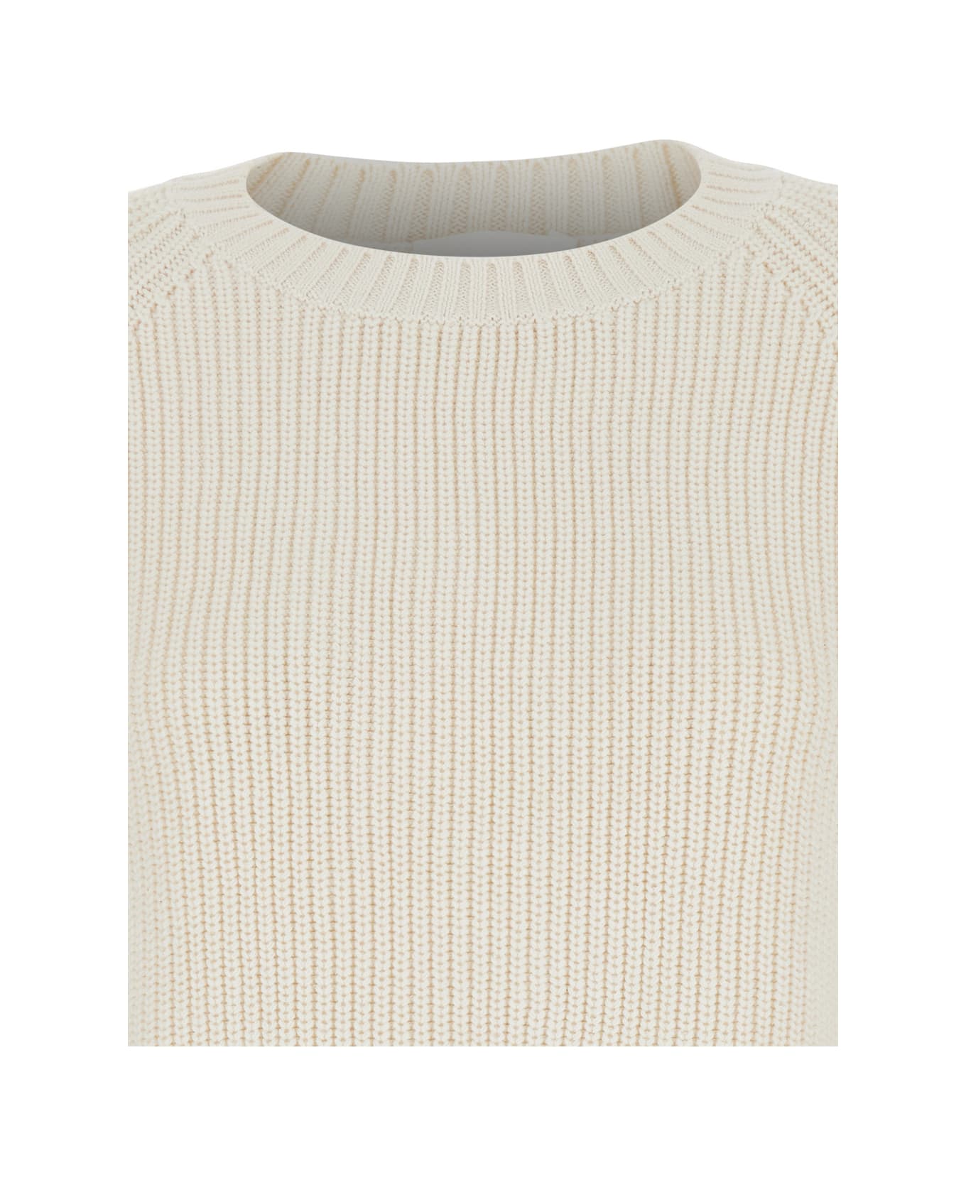 Parosh White Knit Crewneck Sweater In Cotton And Cashmere Blend Woman - White