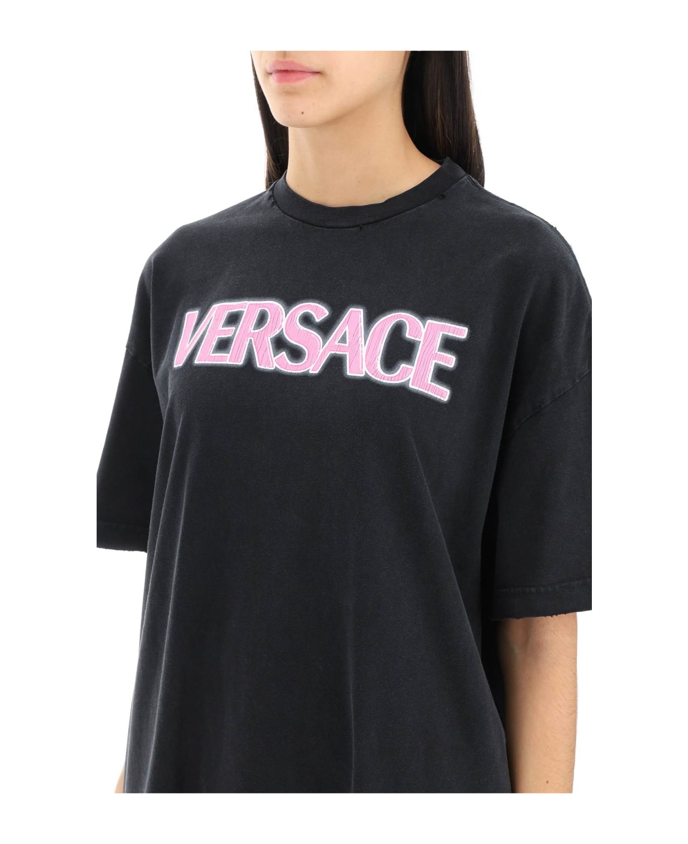 Versace Logo Cotton T-shirt - Black Tシャツ
